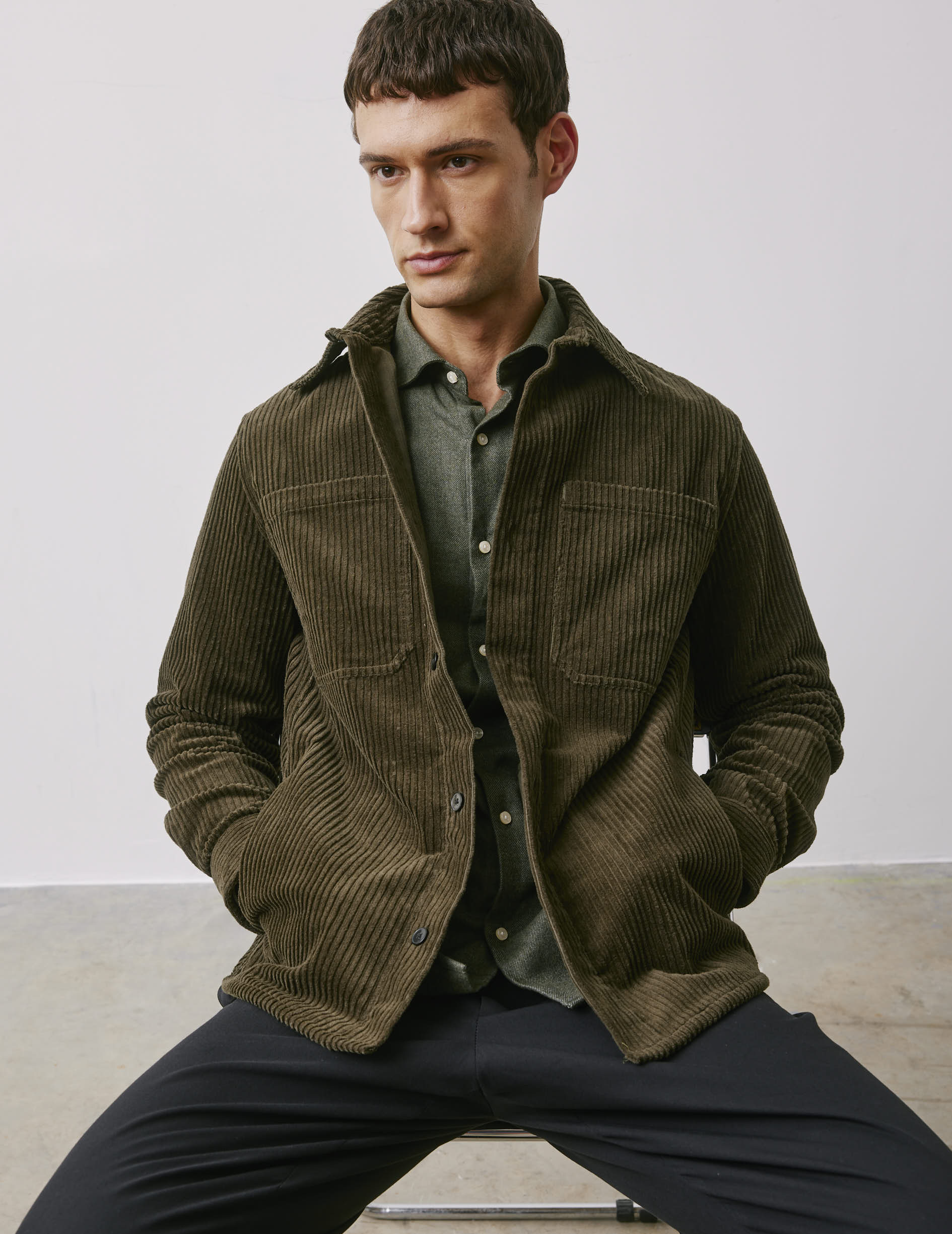 Milan khaki velvet shirt jacket