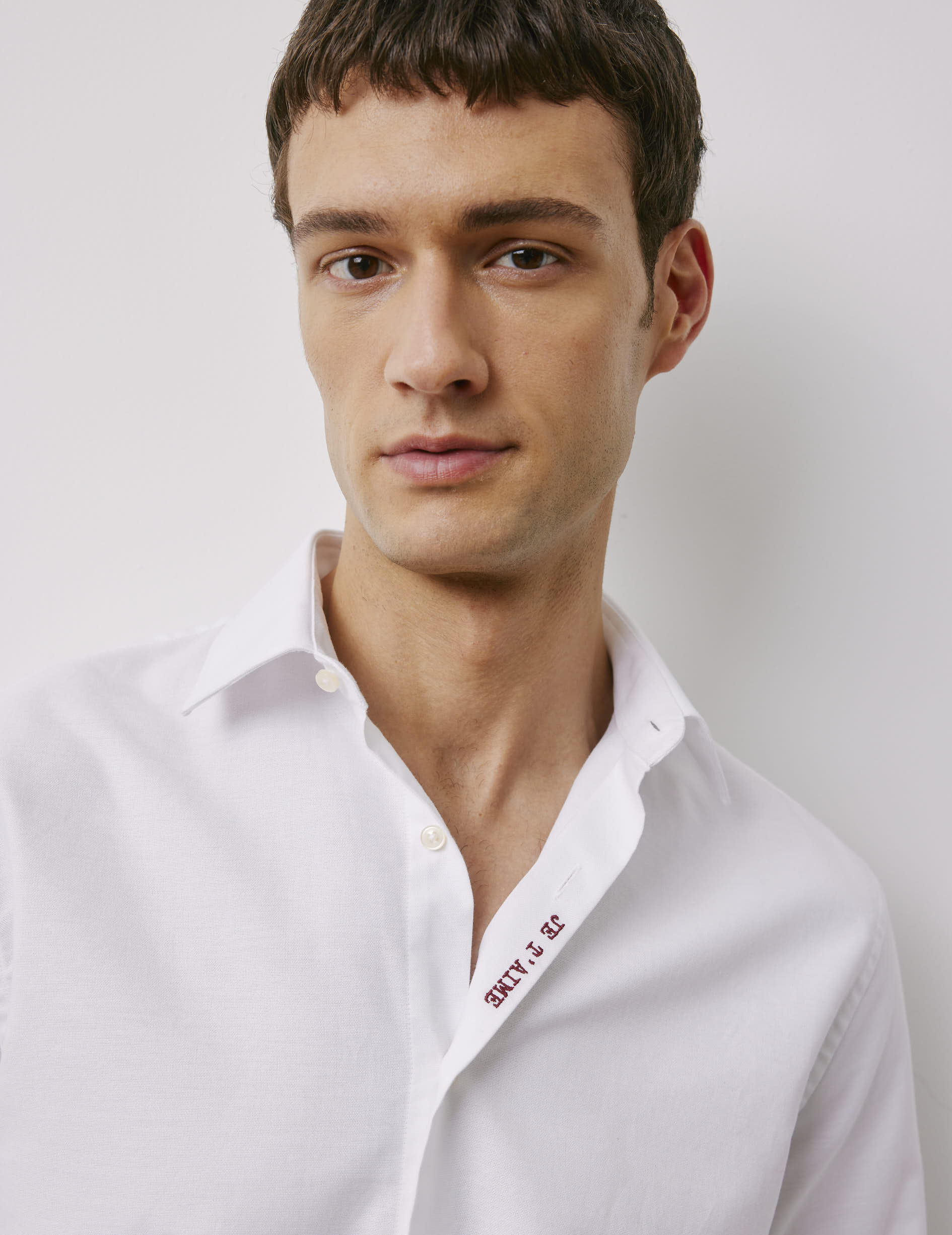 Unisex white "Je t'aime" shirt - Oxford - Figaret Collar