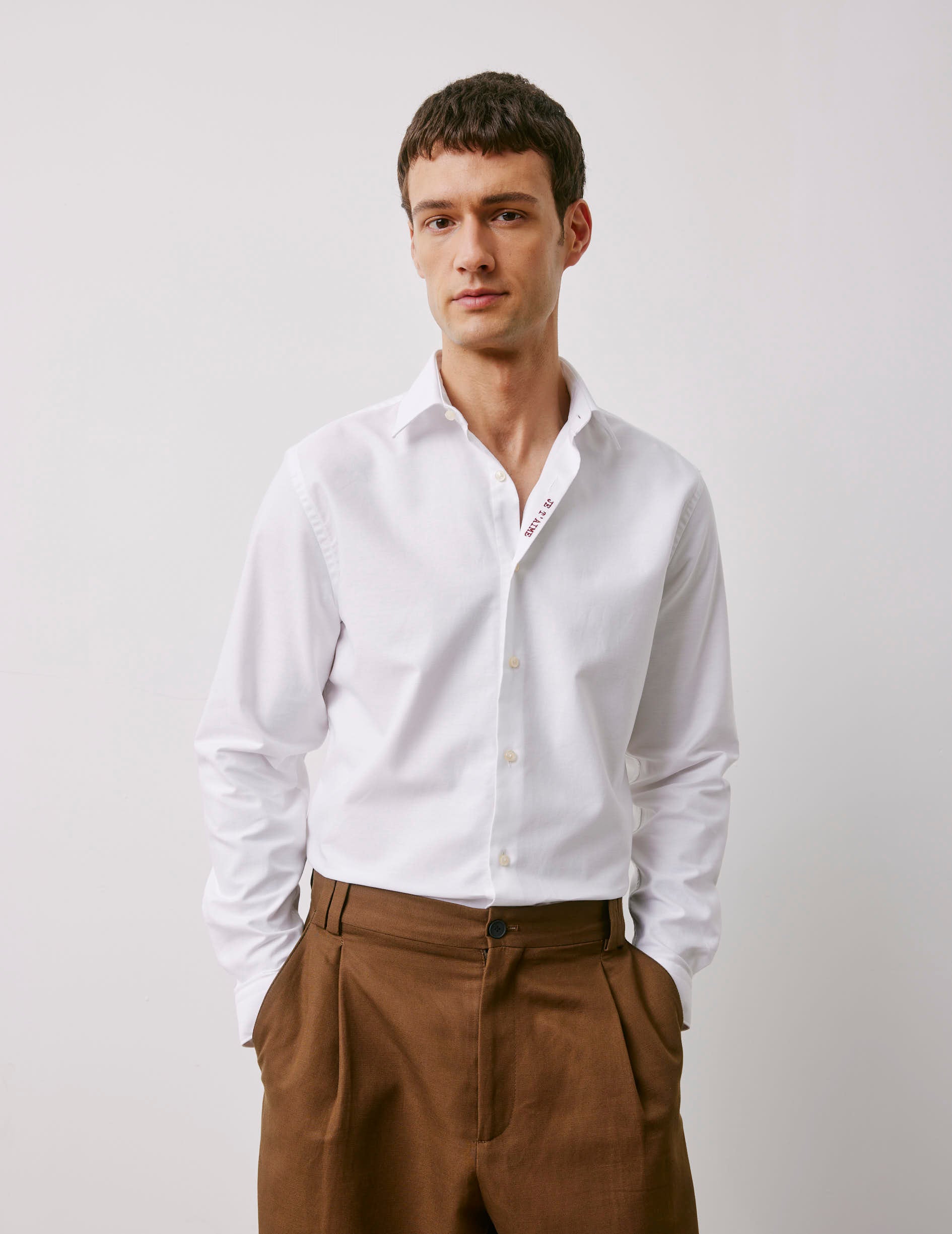 Unisex white "Je t'aime" shirt - Oxford - Figaret Collar