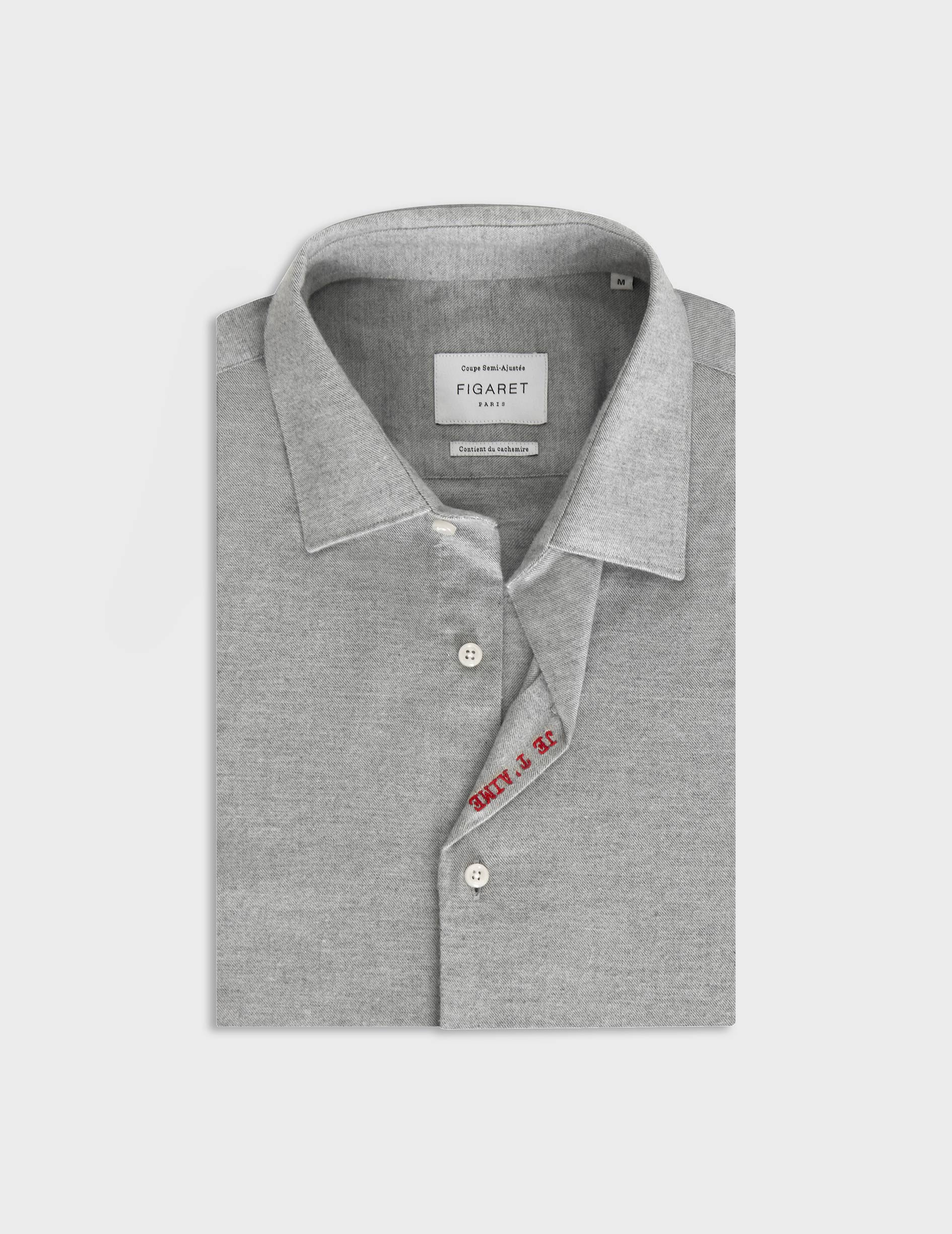 Chemise mixte "Je t'aime" grise - Flanelle - Col Figaret