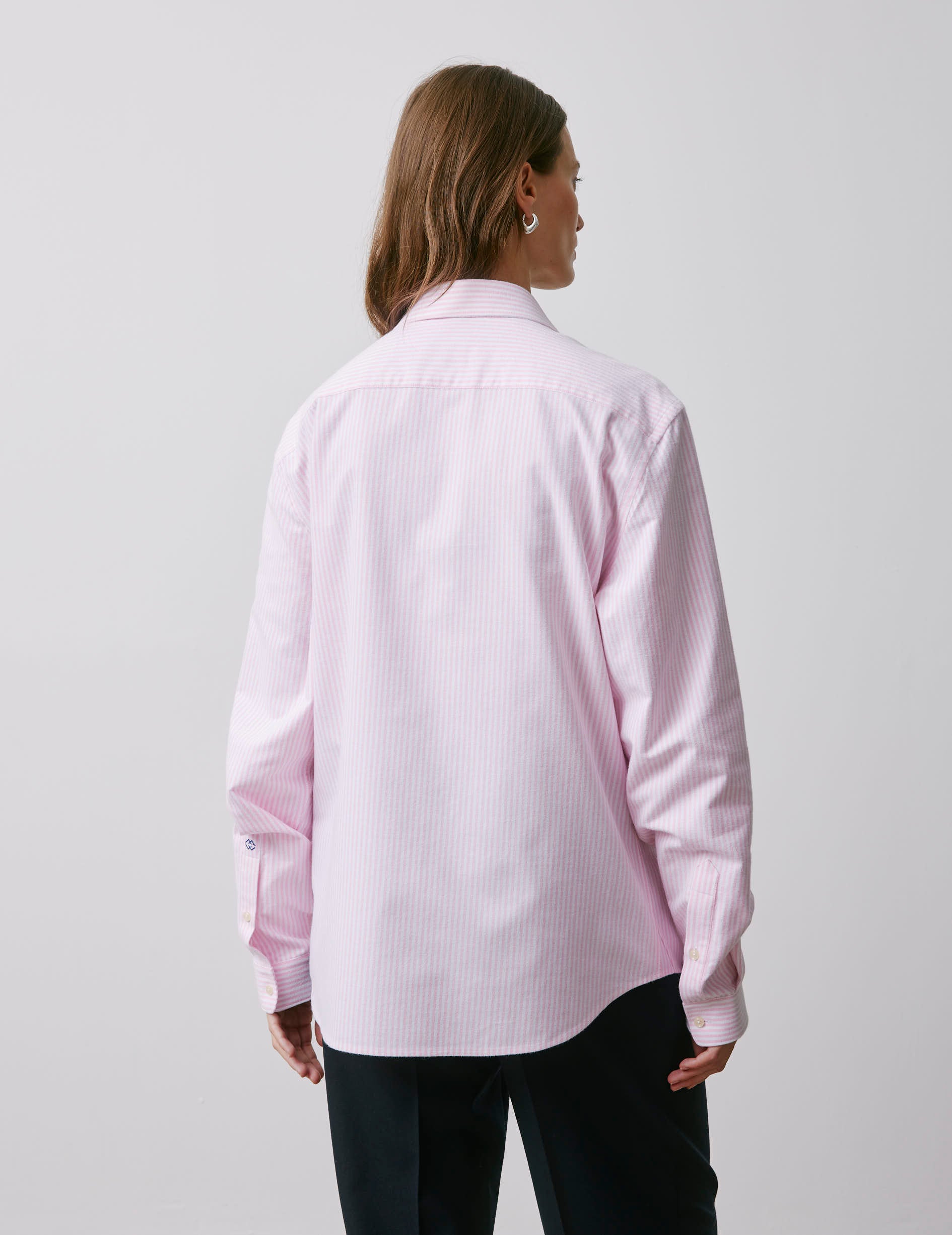 Chemise mixte "Je t'aime" rayée rose - Oxford gratté - Col Figaret