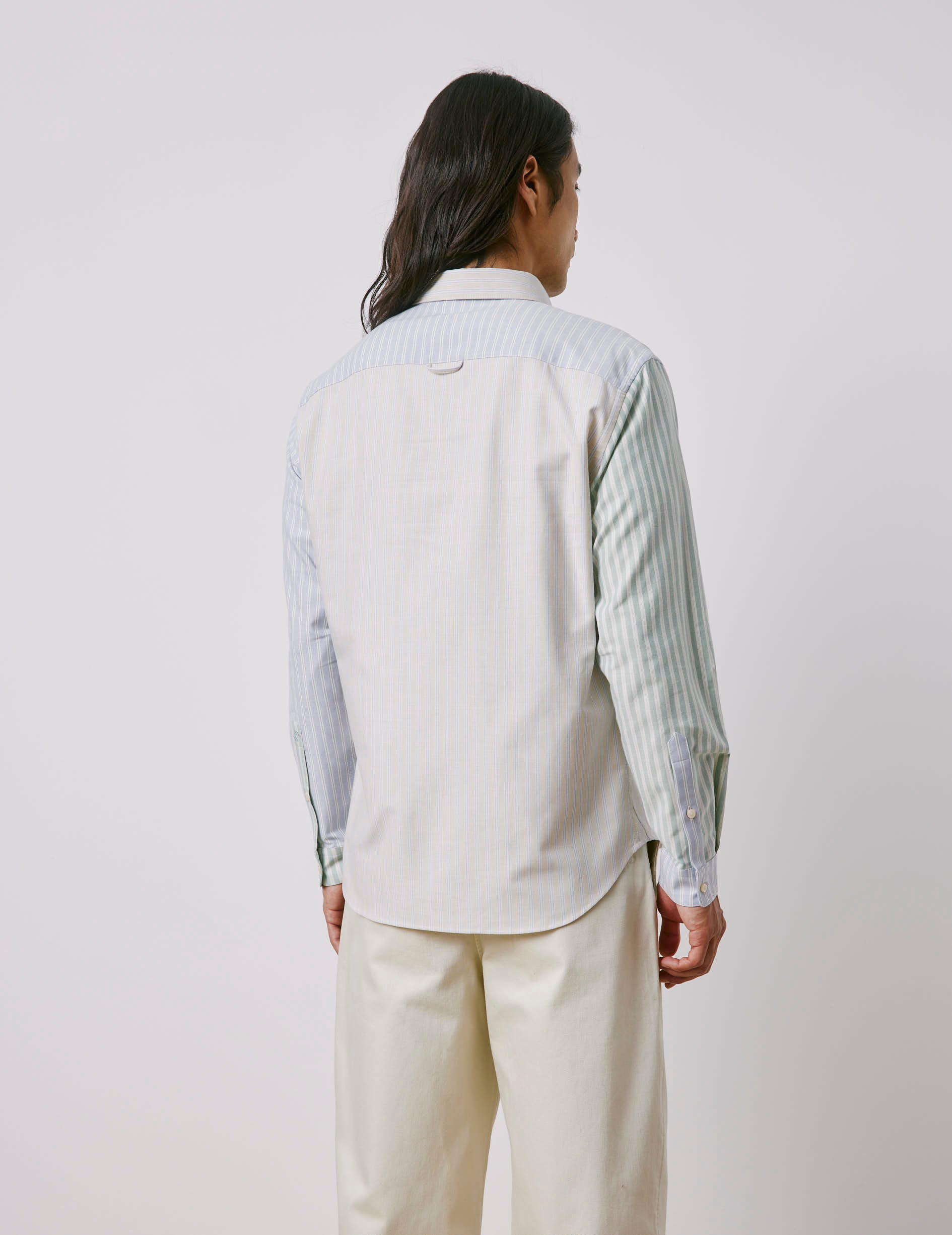 Fun shirt Marvinn rayée vert et bleu - Oxford - Col Américain