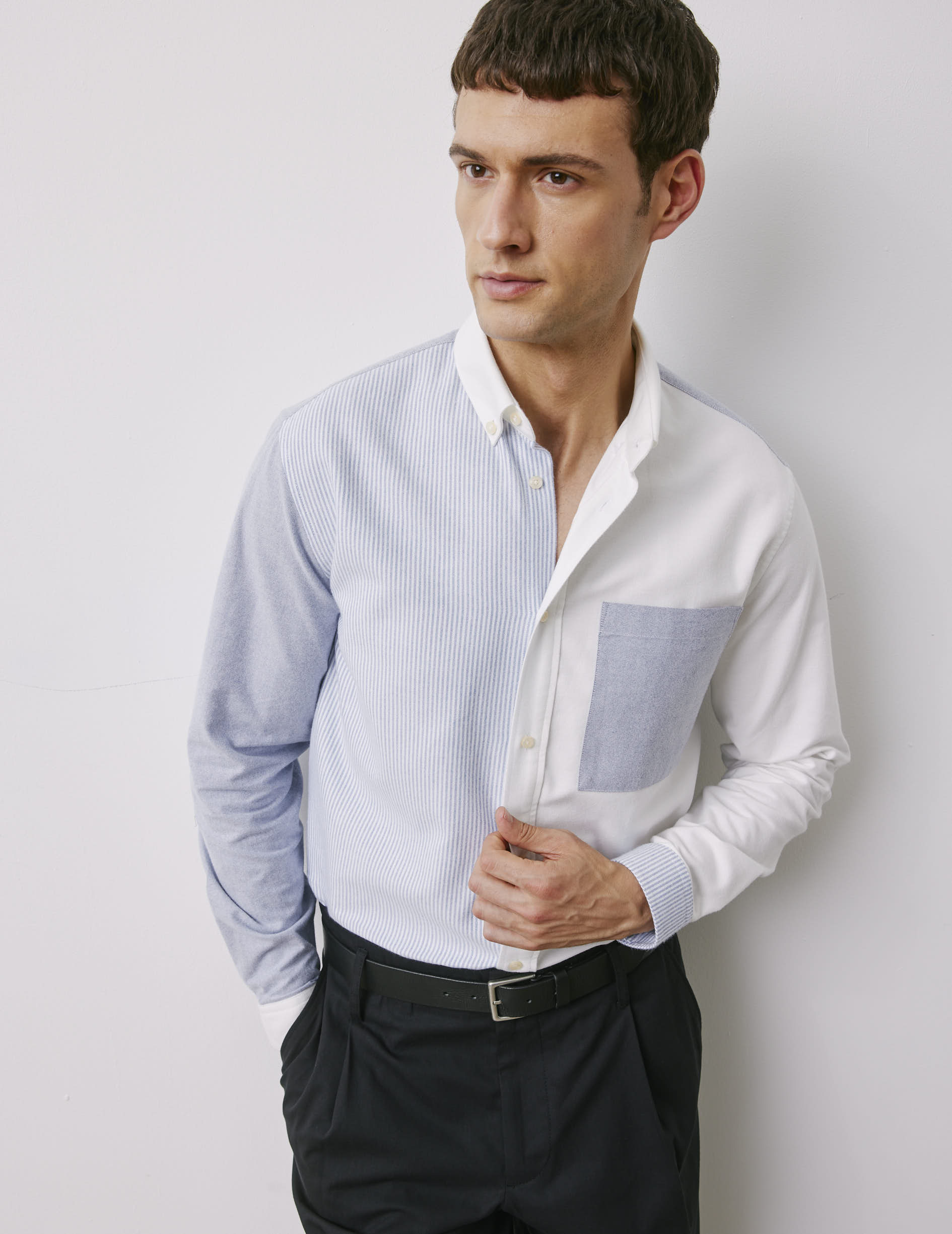 Fun shirt William rayée bleu marine - Oxford gratté - Col Américain