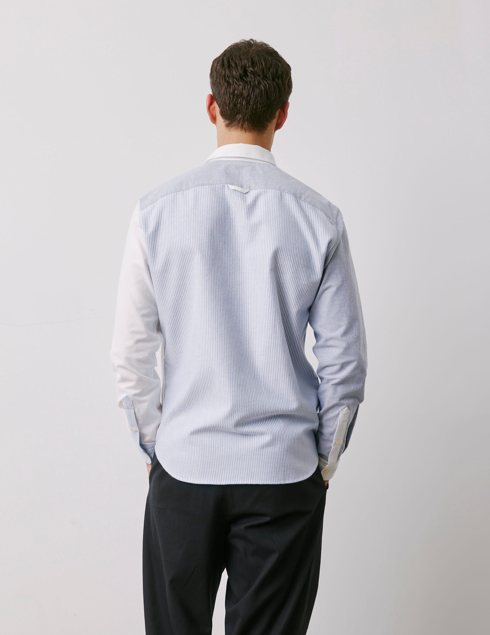 Fun shirt William rayée bleu marine - Oxford gratté - Col Américain