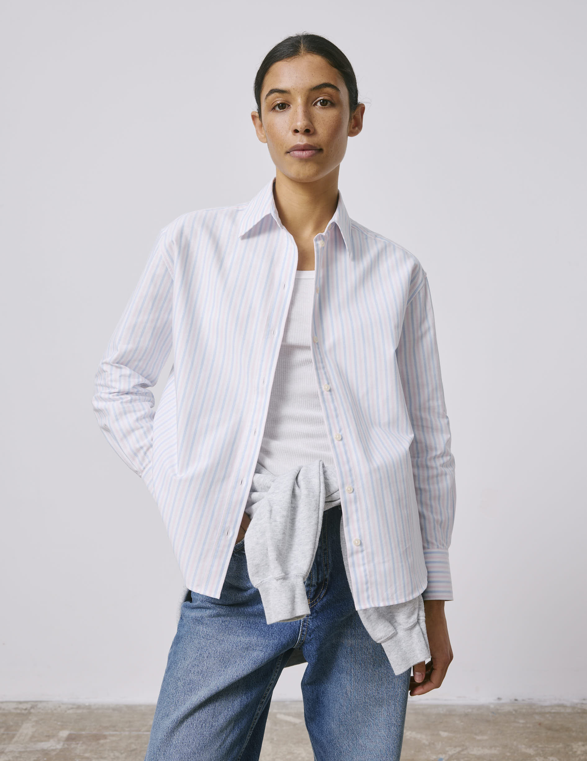 Chemise Ambre rayée rose - Oxford - Col Chemise