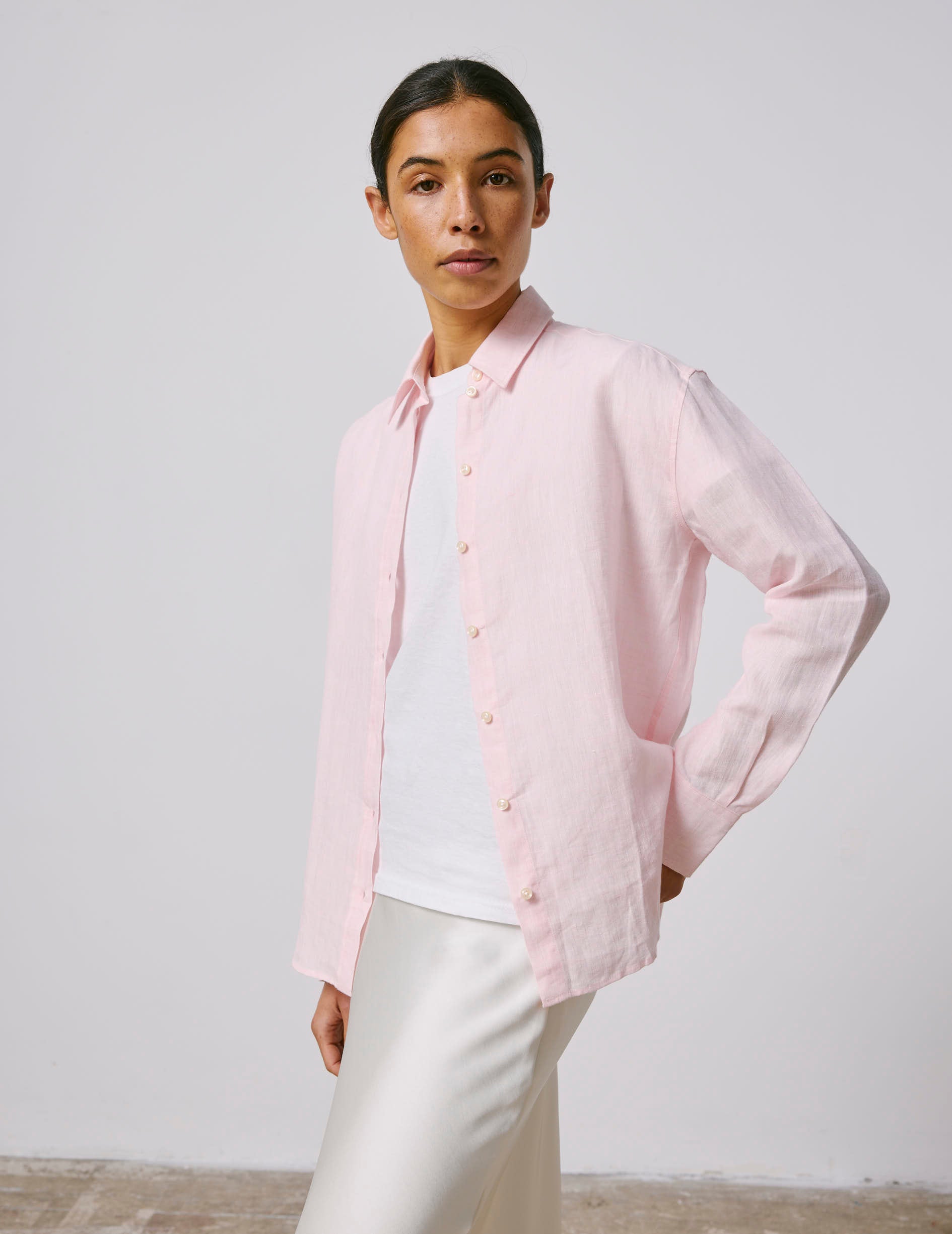 Chemise Ambre en lin rose clair - Lin - Col Chemise