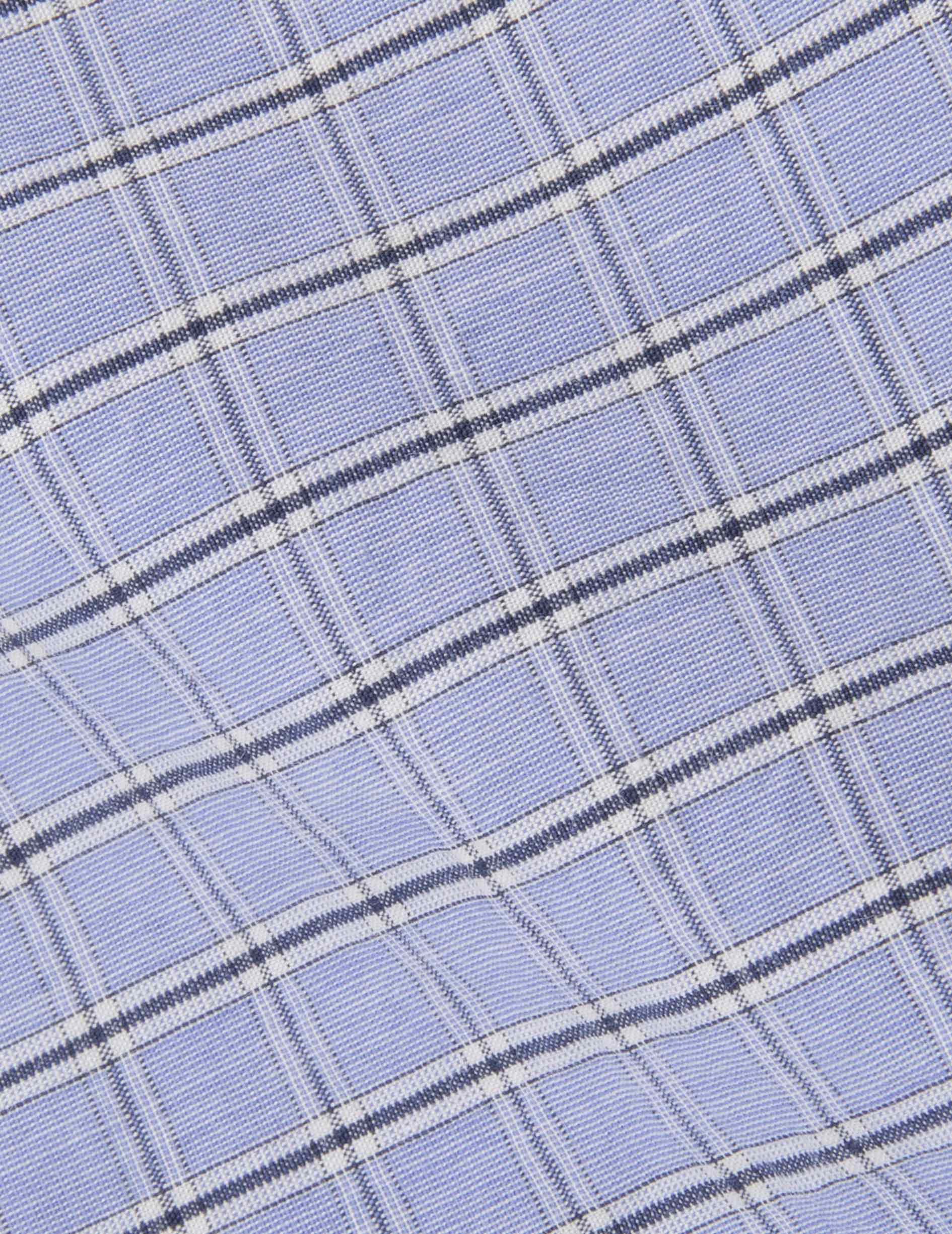 Chemise classique manches courtes à carreaux bleus - Popeline - Col Américain