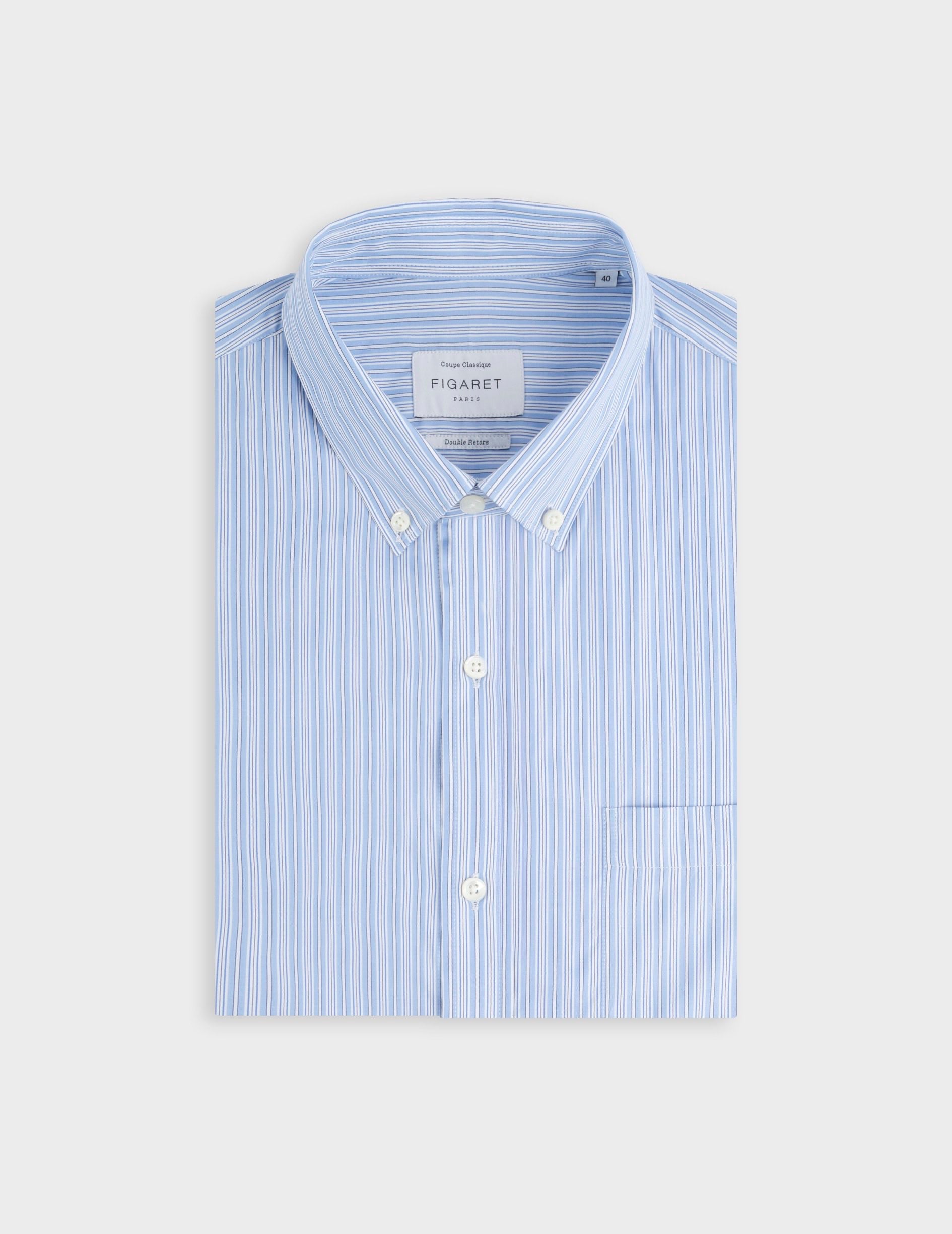 Chemise classique rayée bleue - Popeline - Col Américain