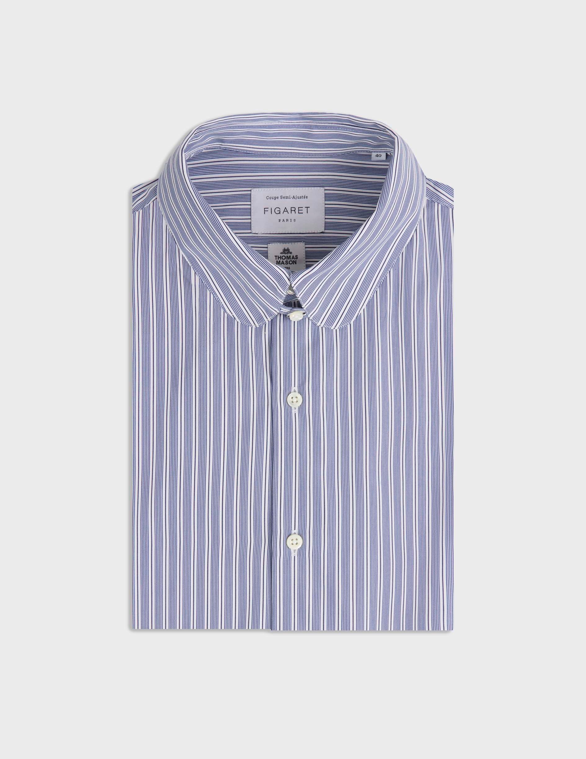 Chemise semi-ajustée rayée bleu marine - Popeline - Col Anglais