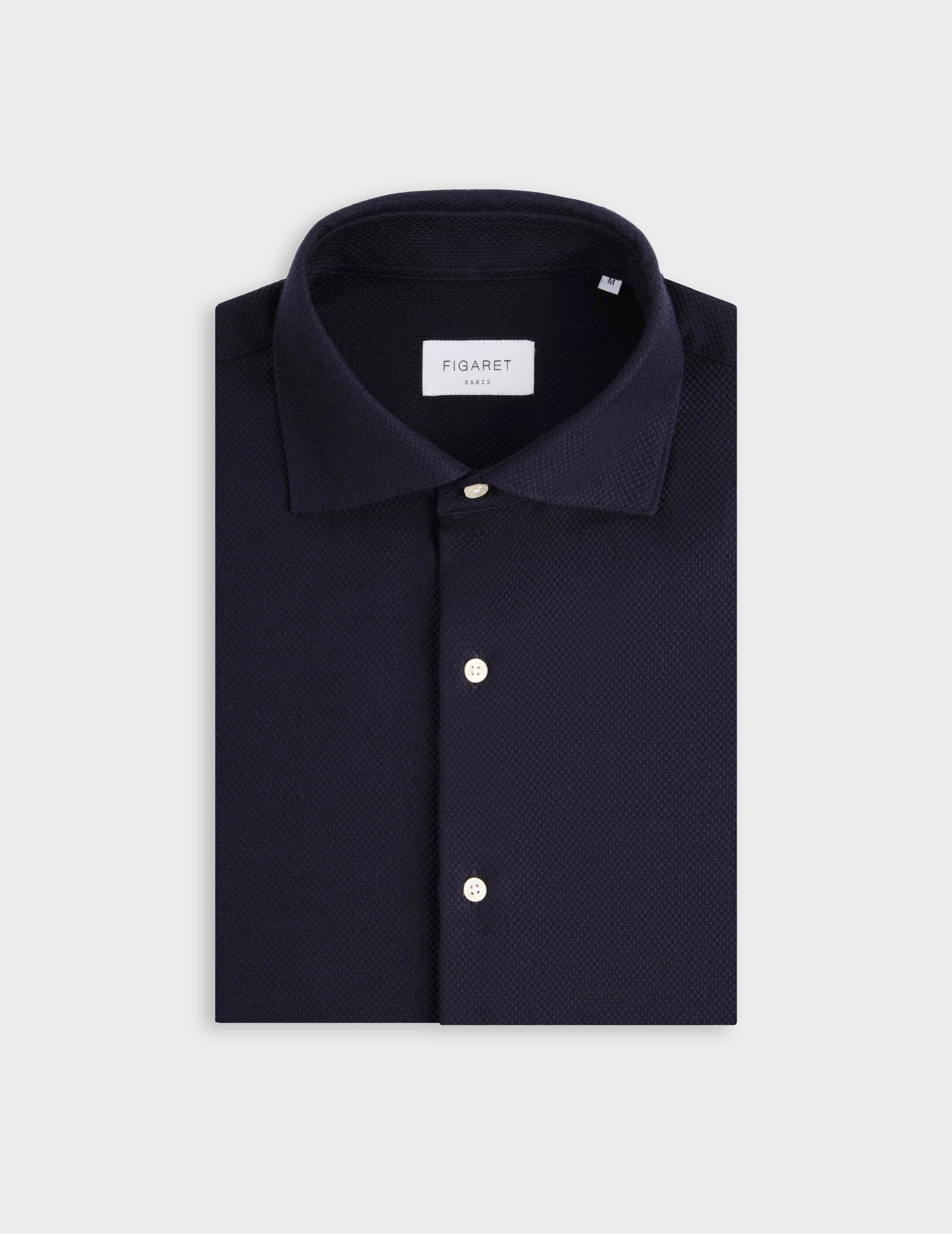 Aristote navy virgin wool shirt - Virgin wool - Italian Collar
