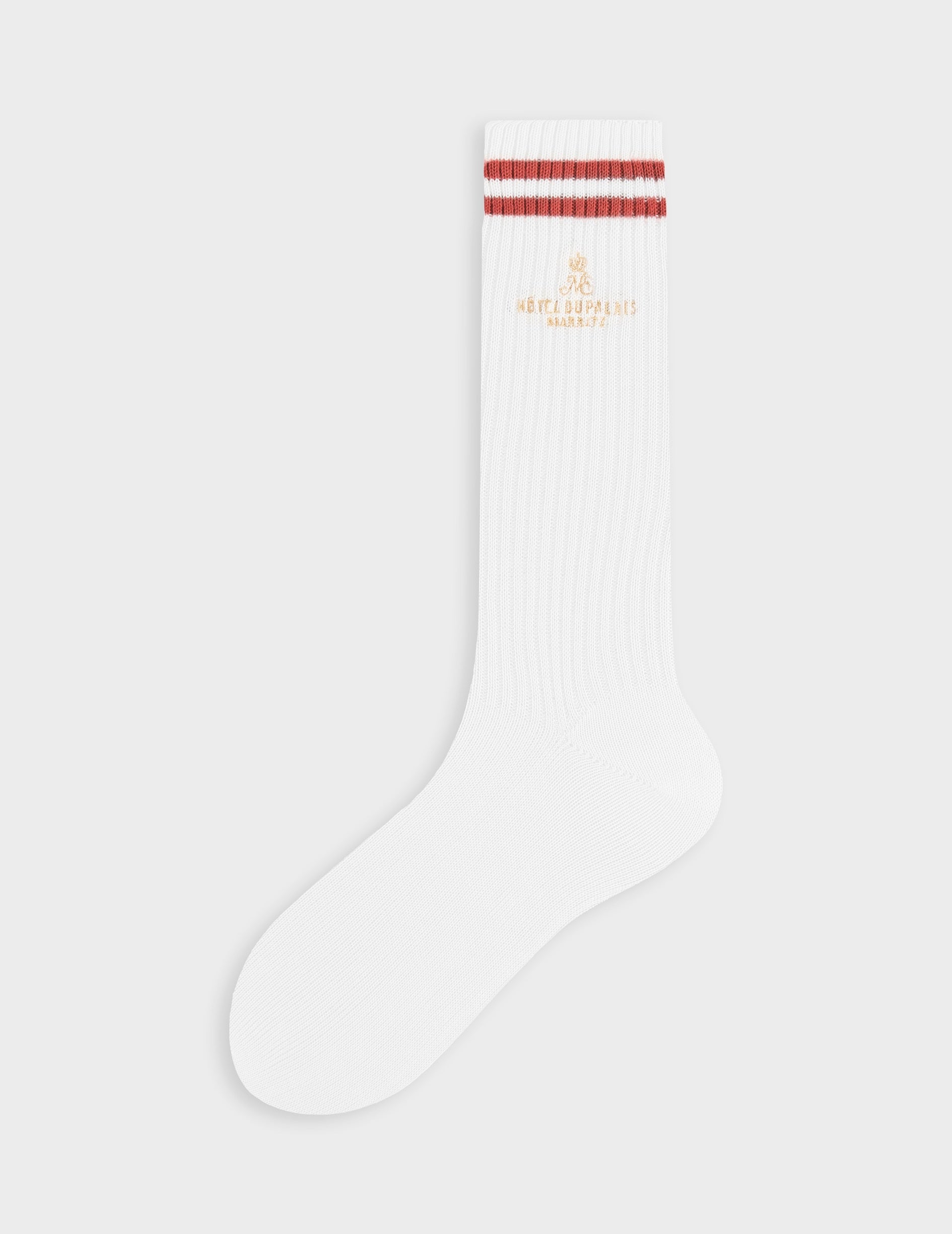 Chaussettes côtelées écrues rayures orange rouille
