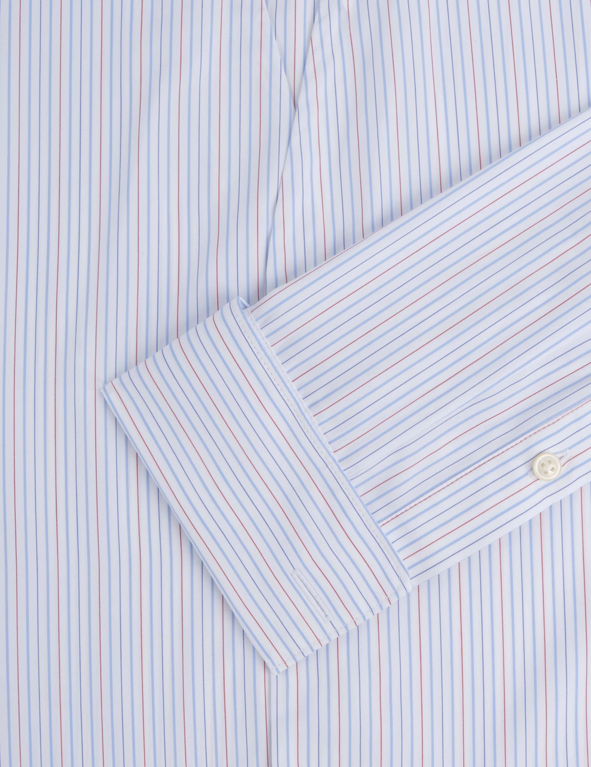 Chemise Carl rayée rouge - Popeline - Col droit ouvert - Poignets Mousquetaires