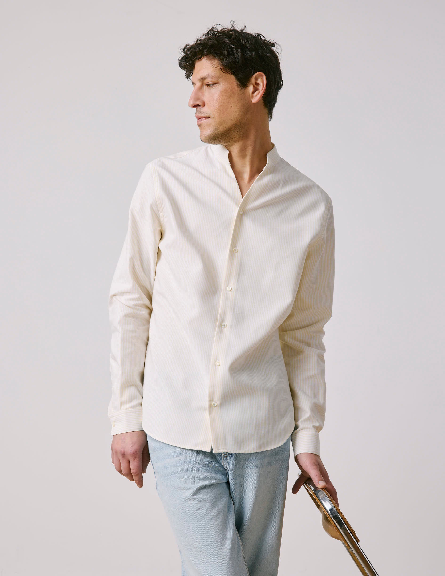 Carl Striped yellowshirt - Oxford - Open straight Collar