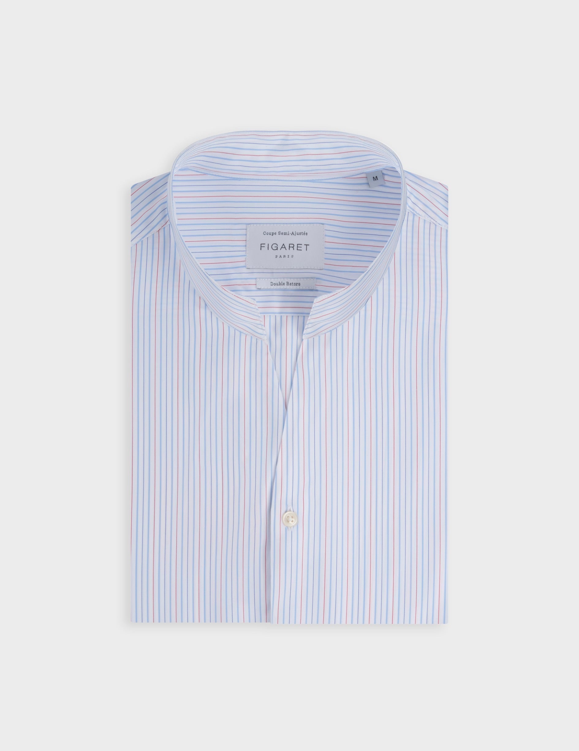 Striped red Carl shirt - Popeline - droit ouvert Collar