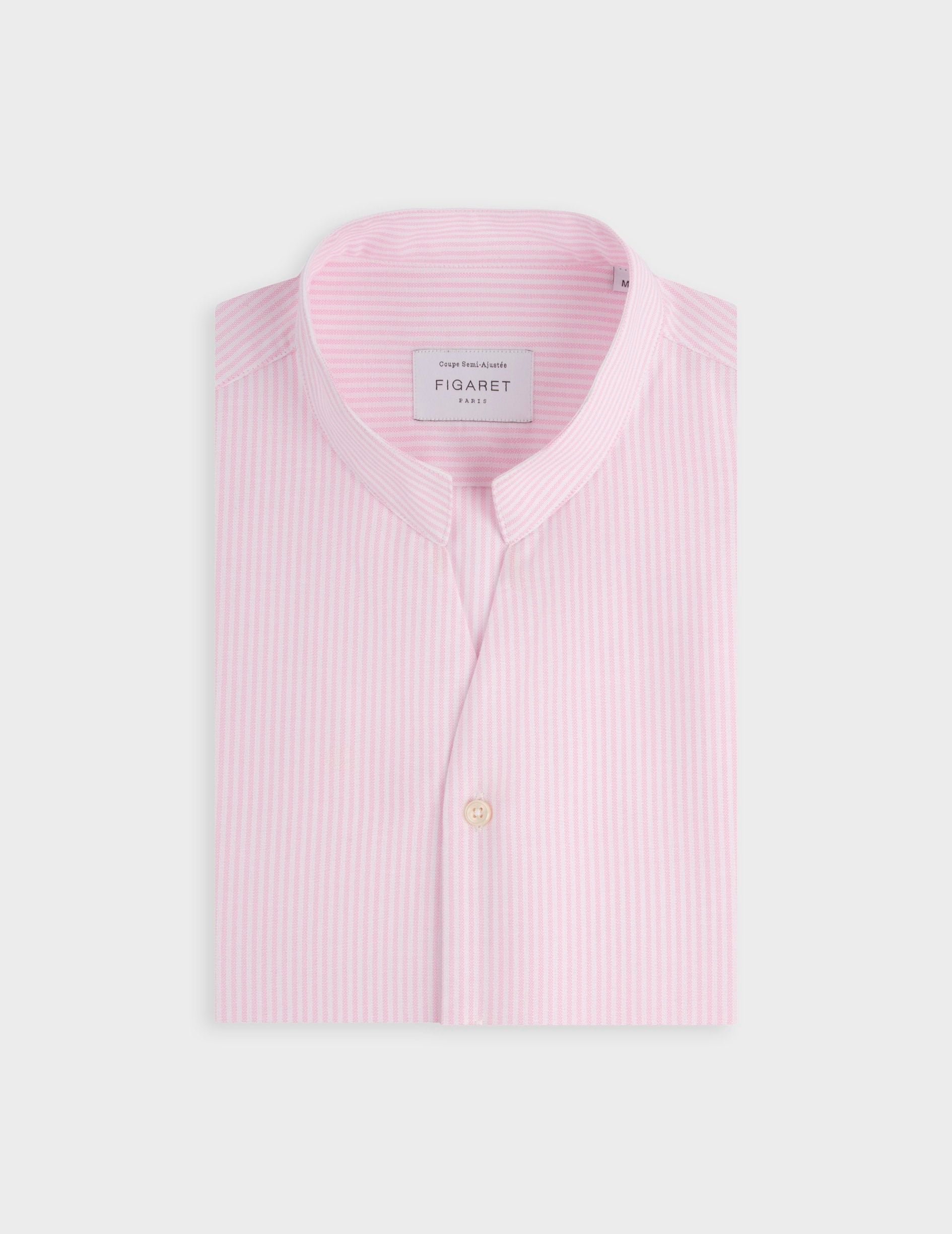 Chemise Carl rayée rose - Oxford - Col droit ouvert