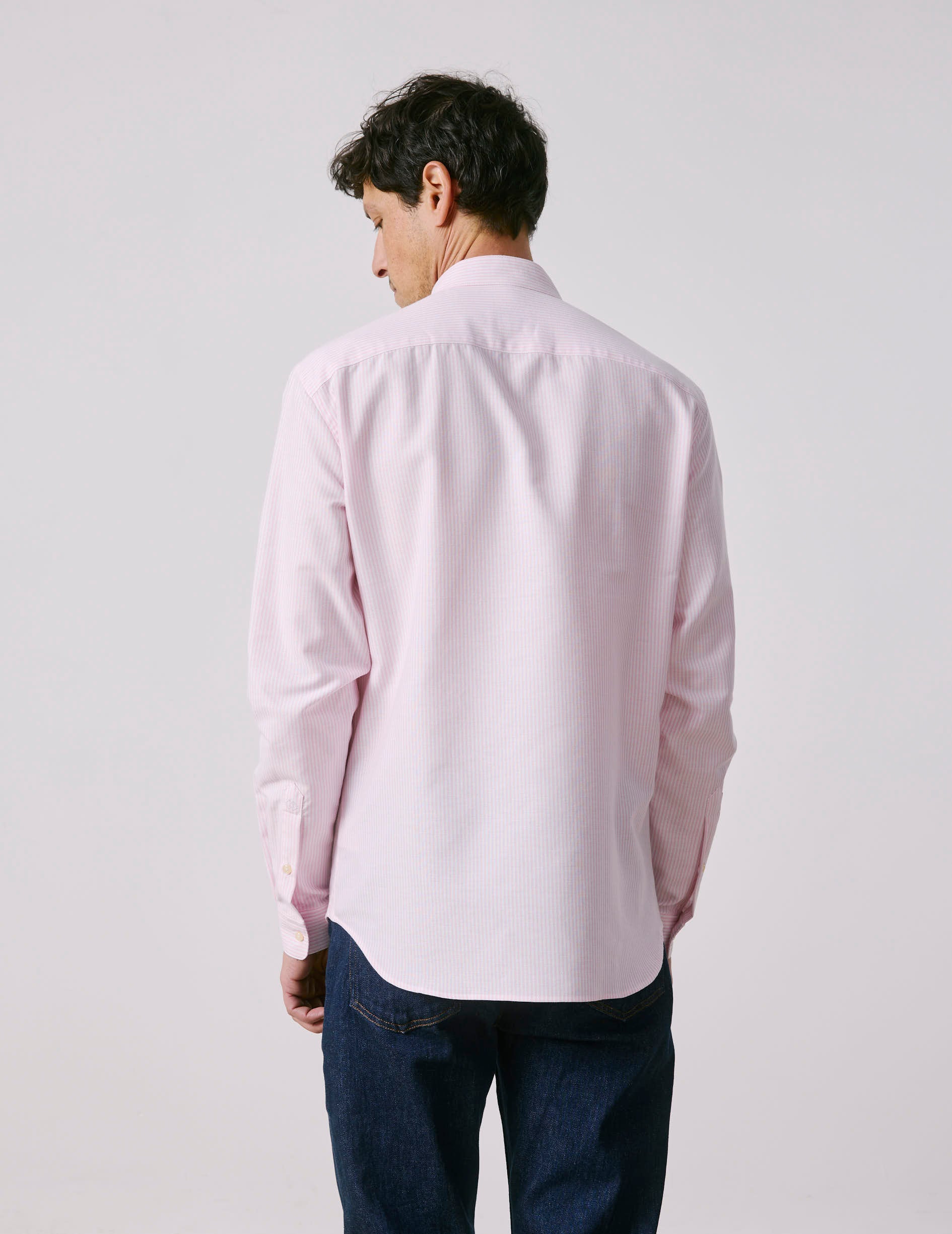 Chemise Carl rayée rose - Oxford - Col droit ouvert