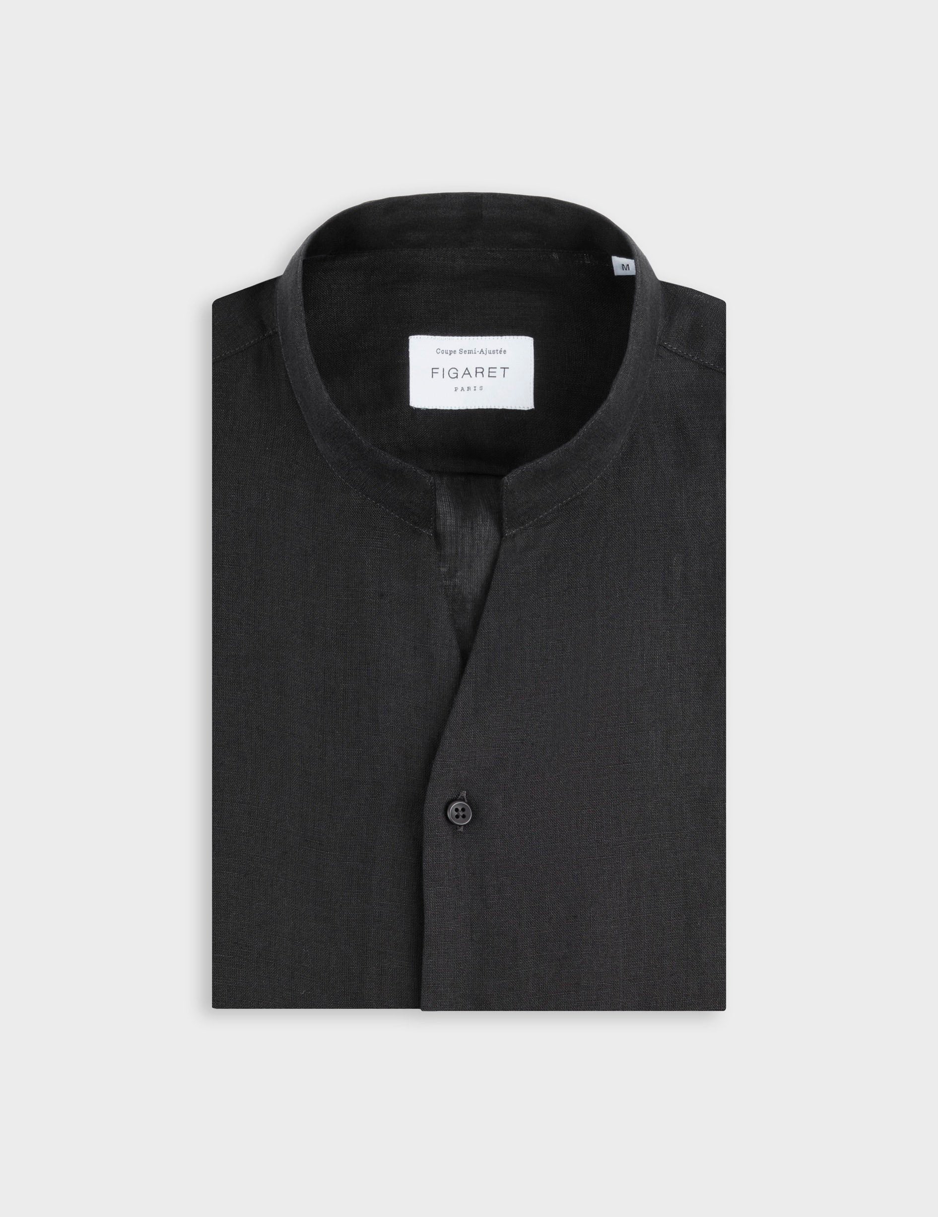 Carl black linen shirt - Linen - open straight Collar