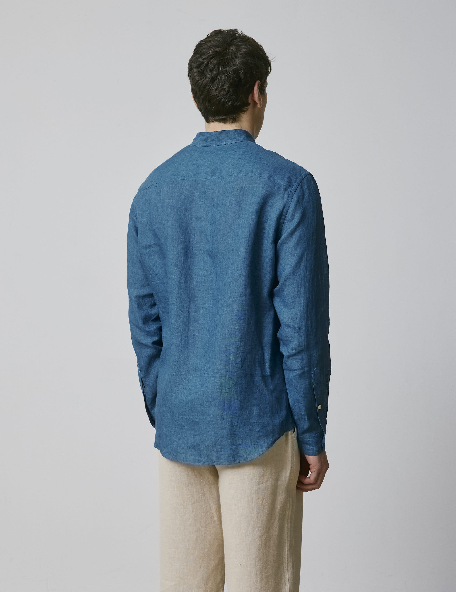 Chemise Carl en lin bleu - Lin - Col droit ouvert