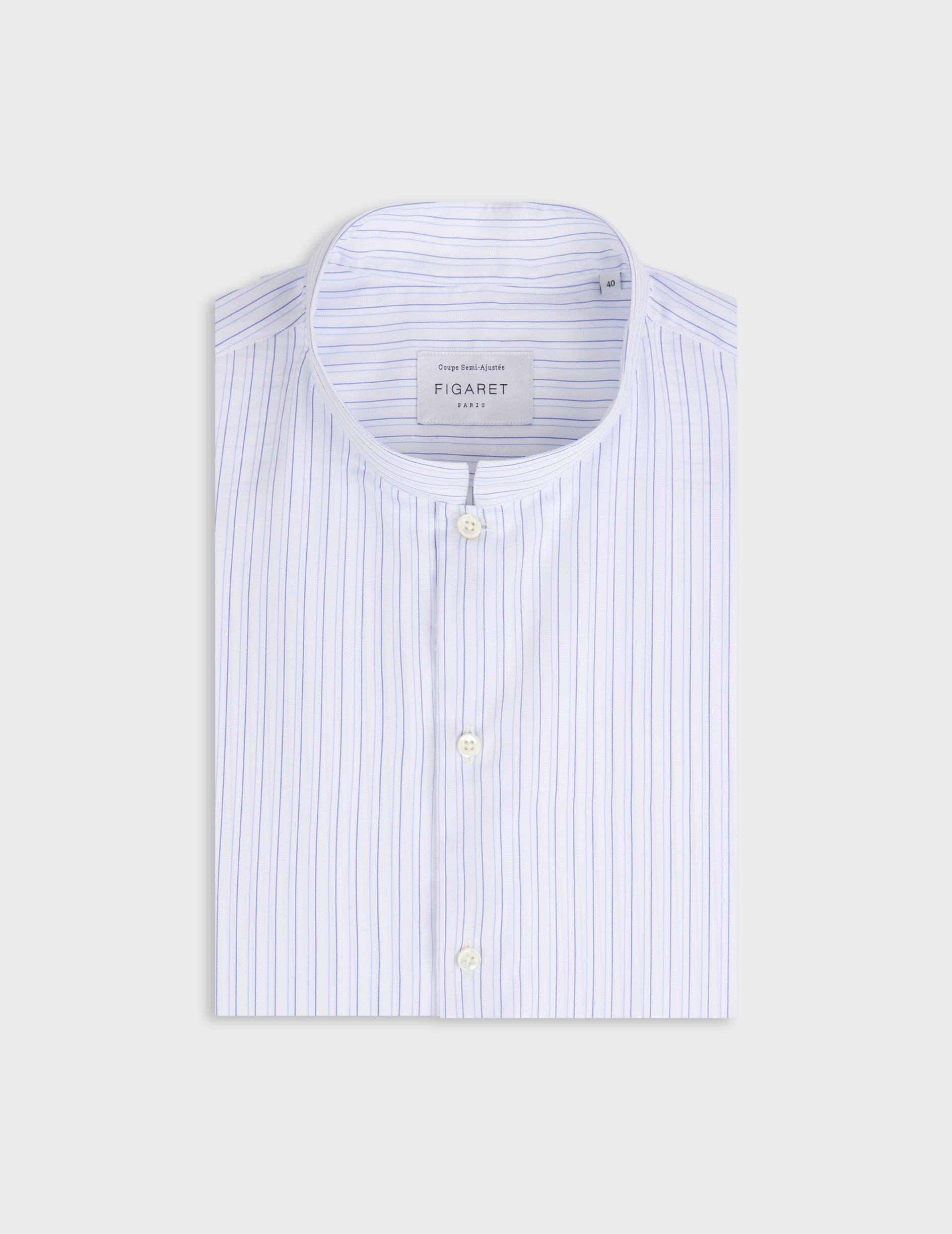 Chemise semi-ajustée rayée bleue - Façonné - Col Droit - Poignets Mousquetaires