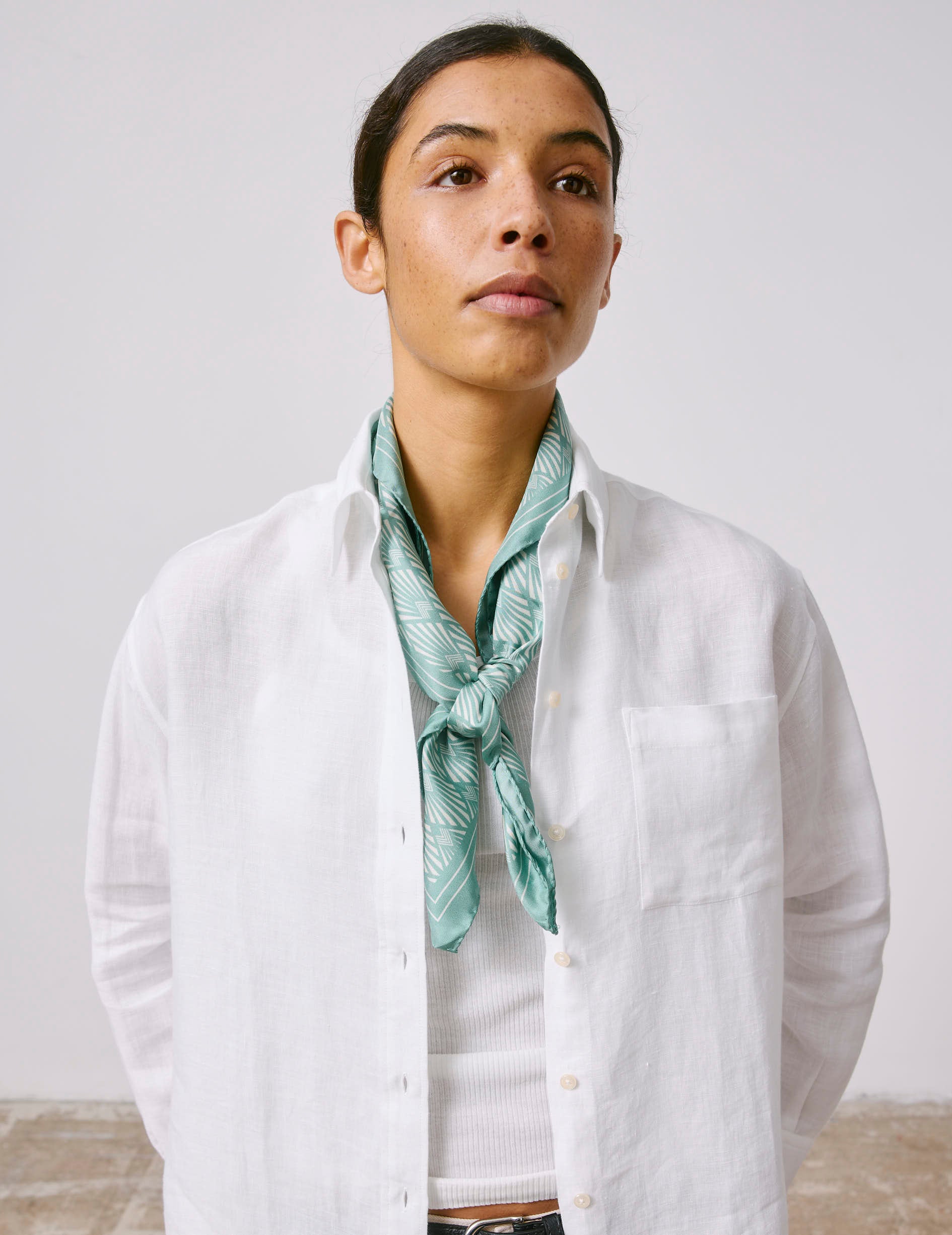 Foulard en twill de soie imprimée turquoise