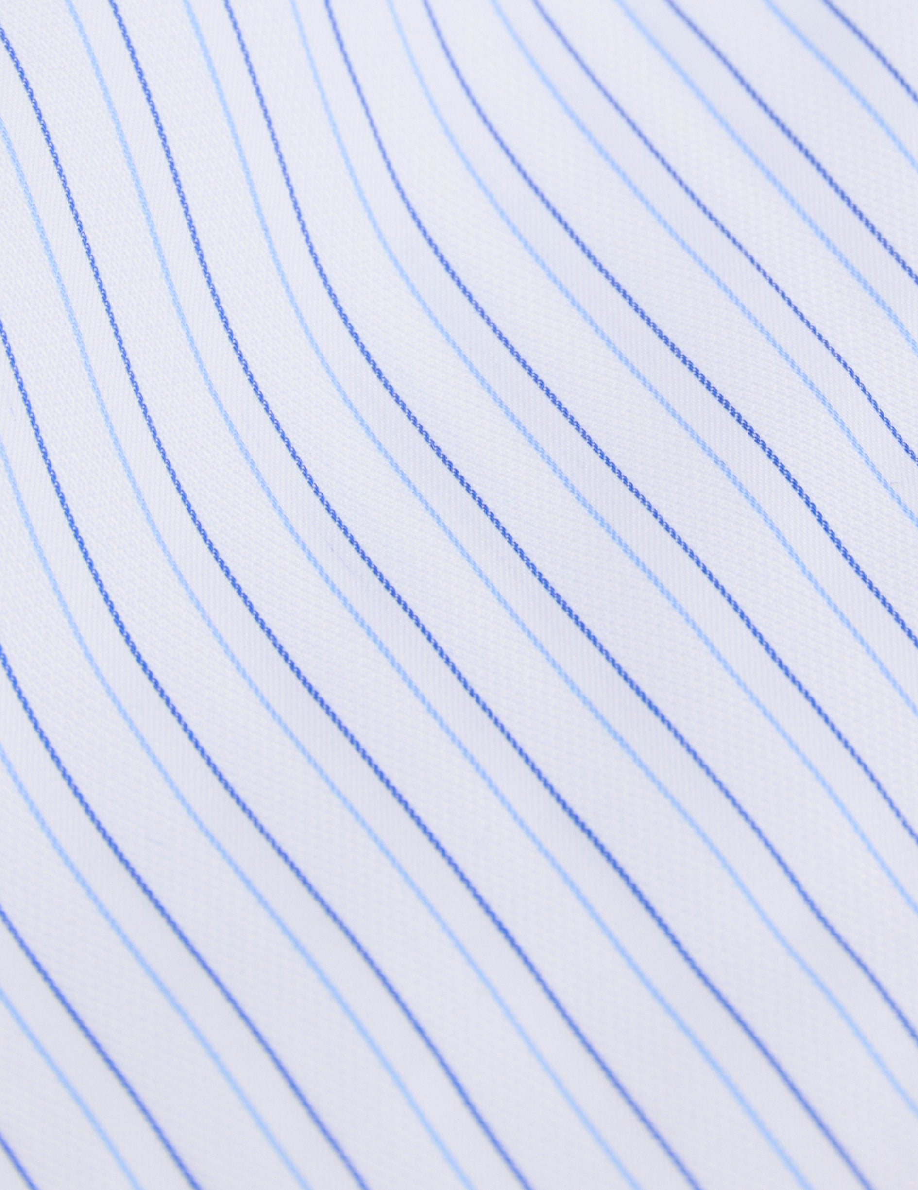 Chemise classique manches courtes rayée bleue - Façonné - Col Figaret