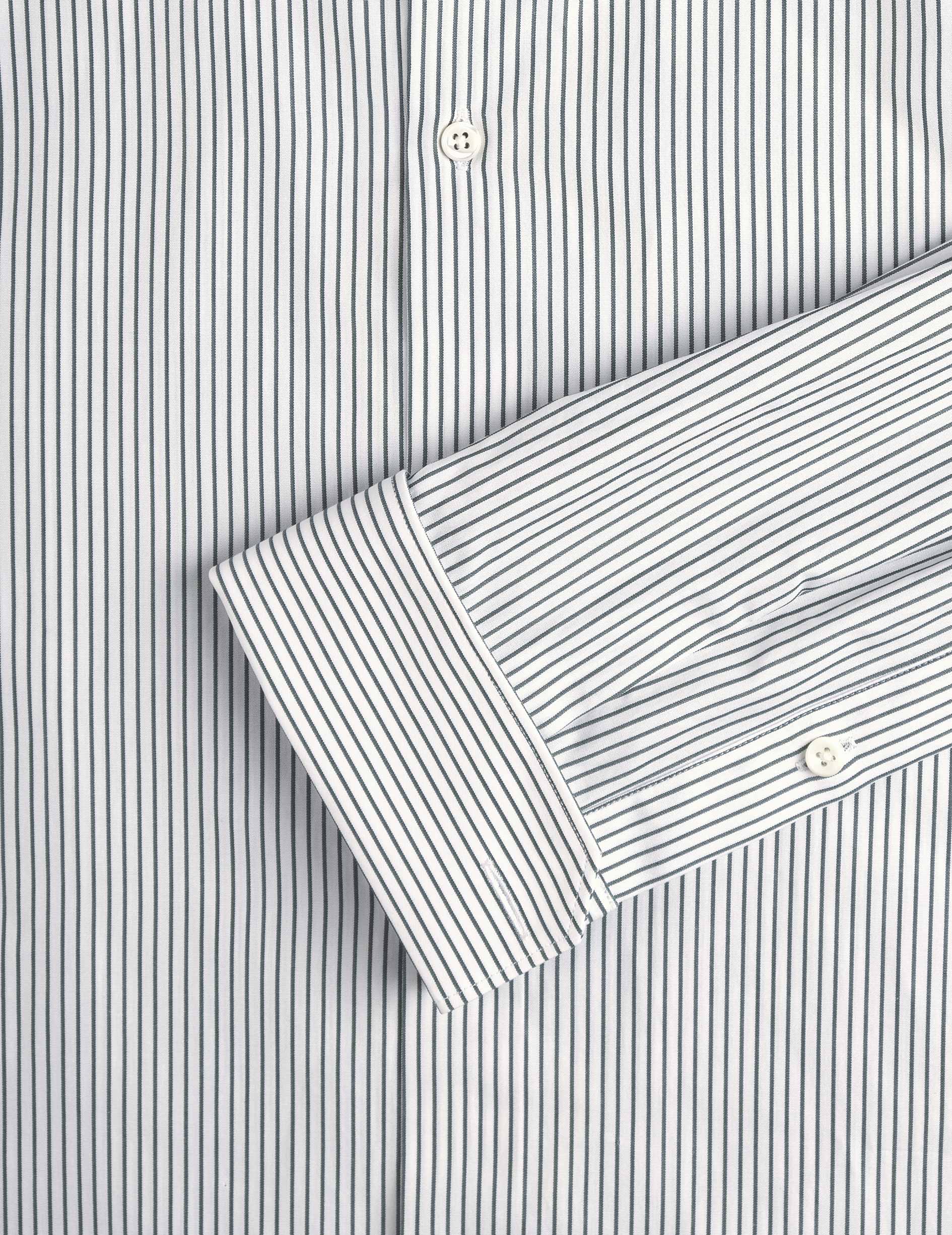 Chemise ajustée rayée verte - Popeline - Col Figaret - Poignets Mousquetaires