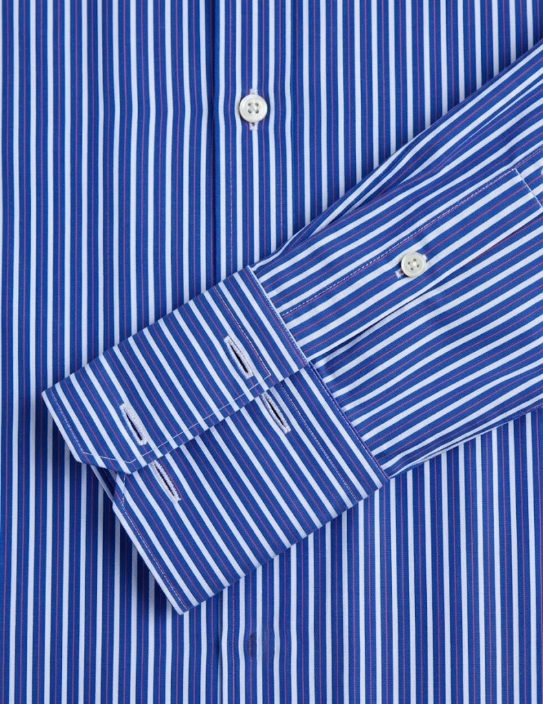 Semi-fitted striped navy shirt - Poplin - Figaret Collar - Musketeers Cuffs