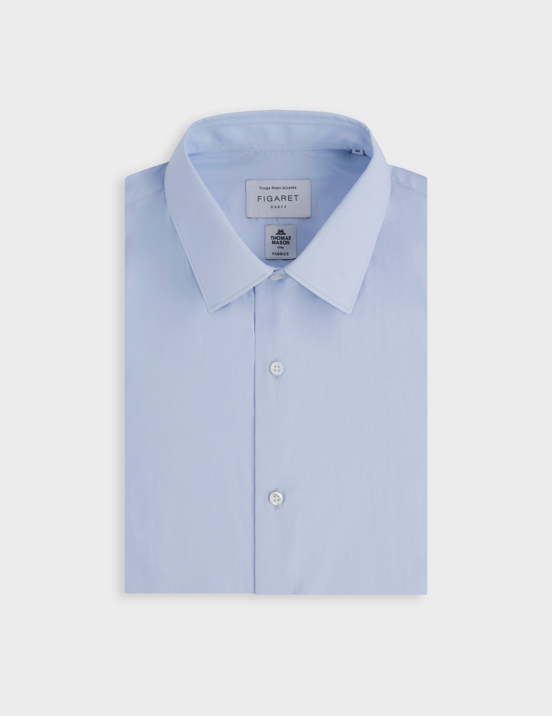 Chemise semi-ajustée bleu clair - Popeline - Col Figaret