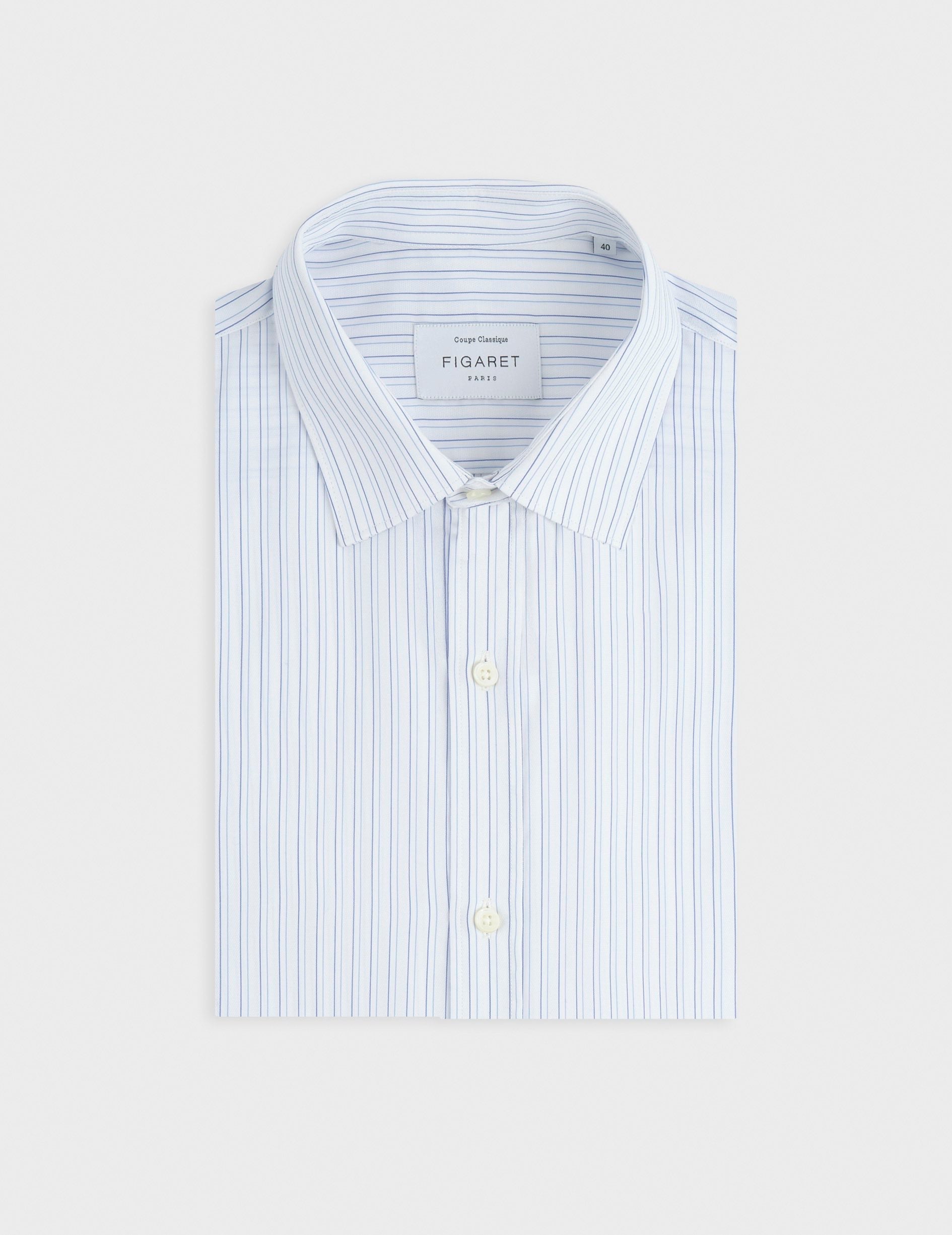 Chemise classique rayée bleue - Façonné - Col Figaret