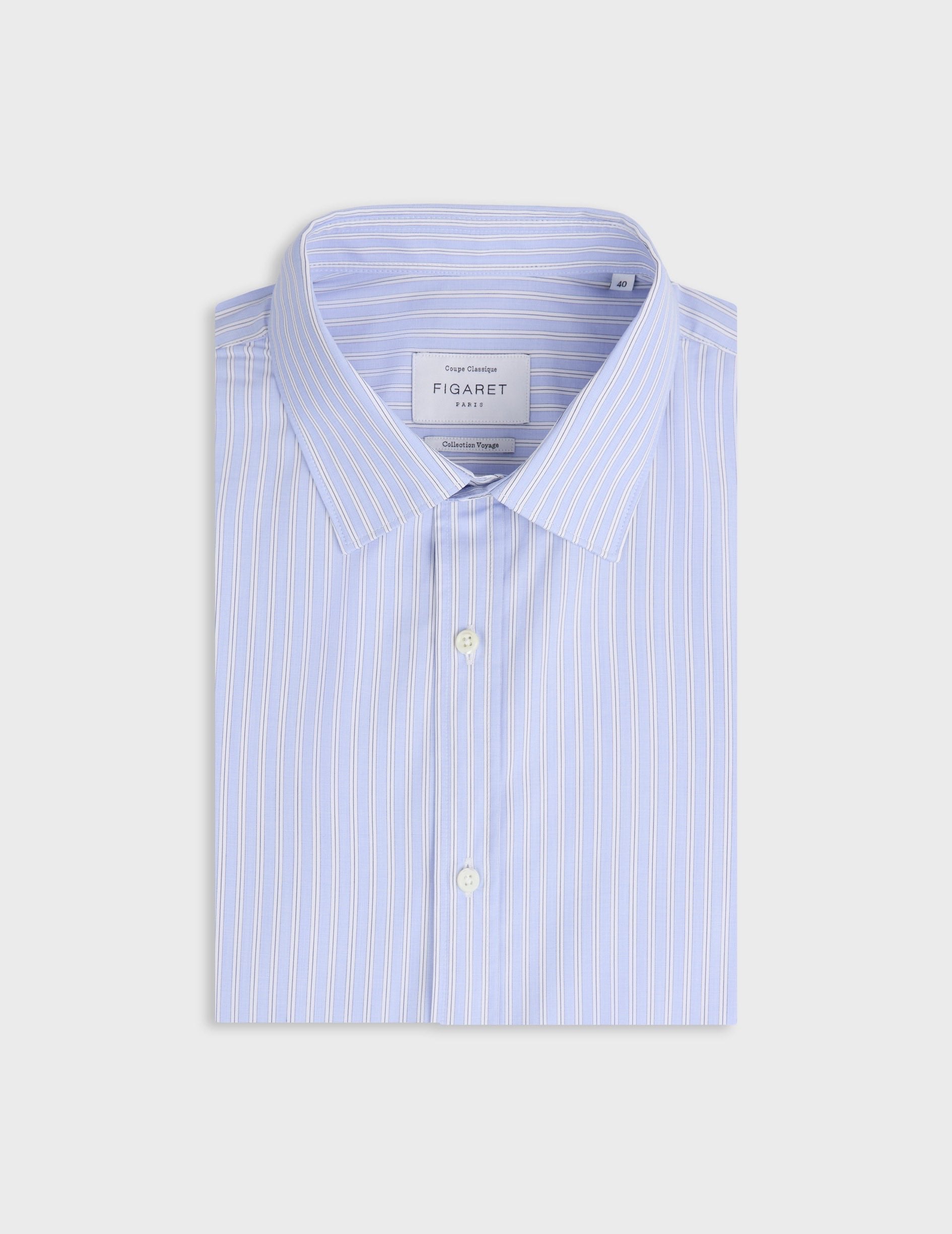 Figaret collar travel shirt in striped poplin - Wire to wire - Figaret Collar - Easy-iron