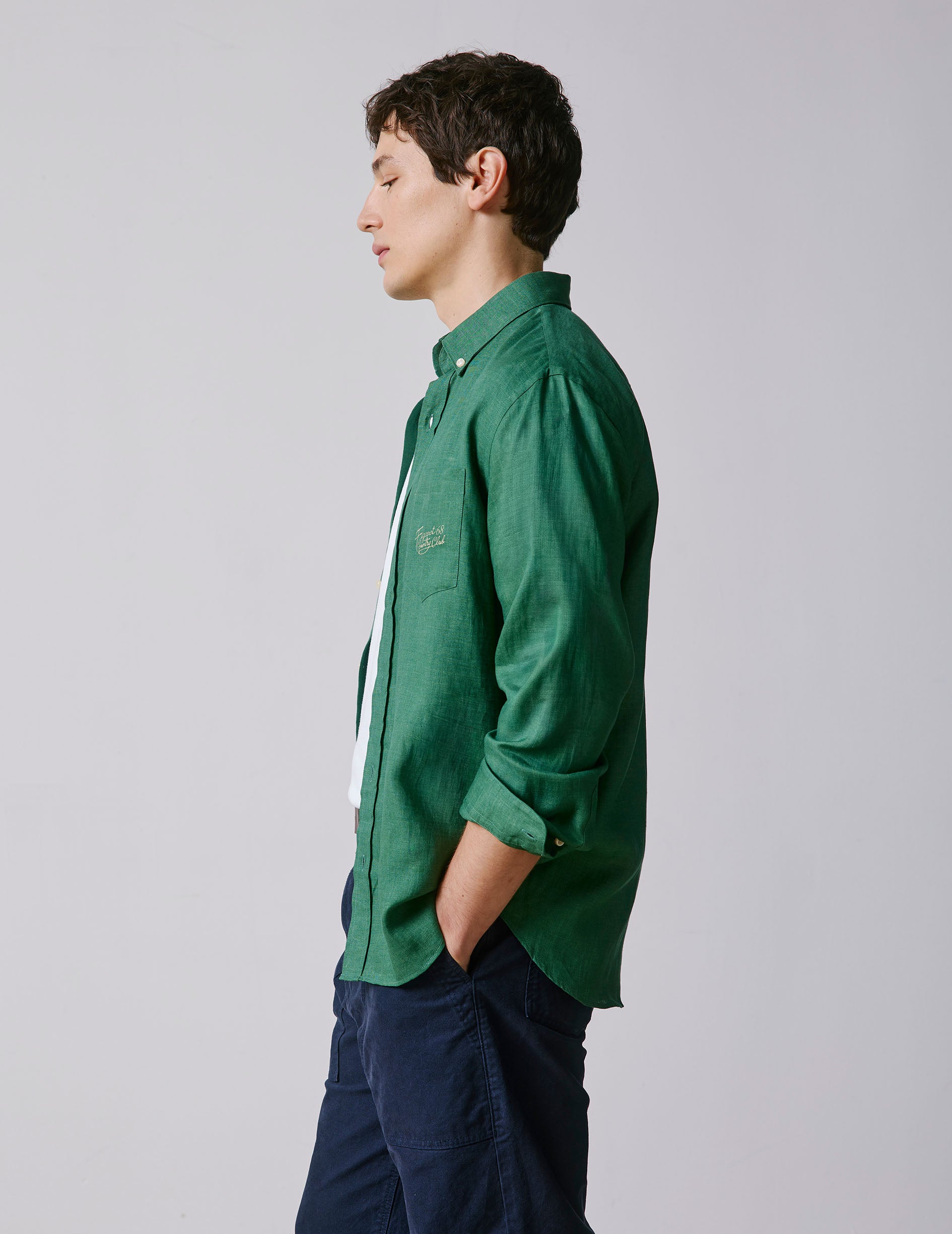 Green linen Gabriel shirt - Linen - American Collar