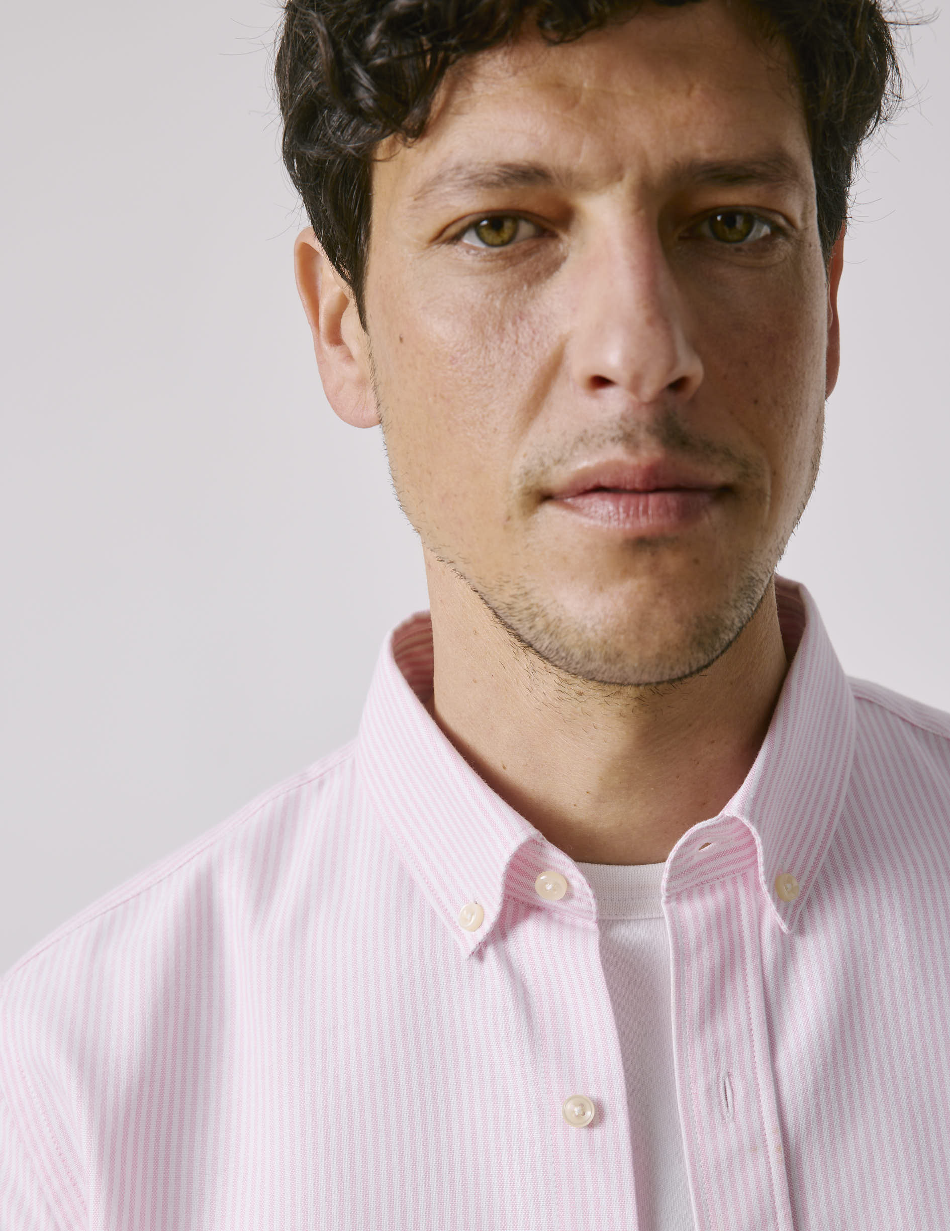 Chemise Gaspard rayée rose - Oxford - Col Américain