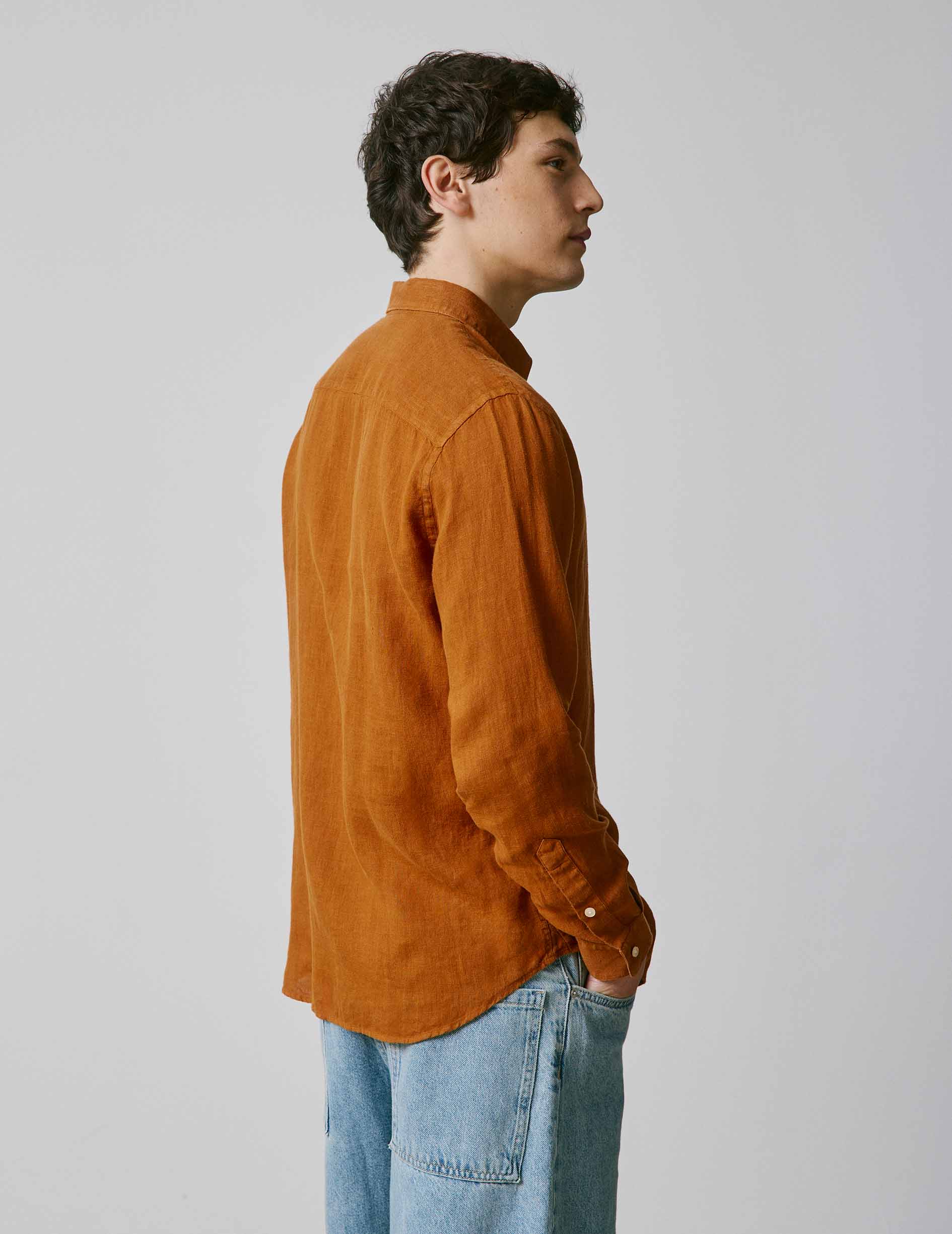 Brown linen Gaspard shirt - Linen - American Collar