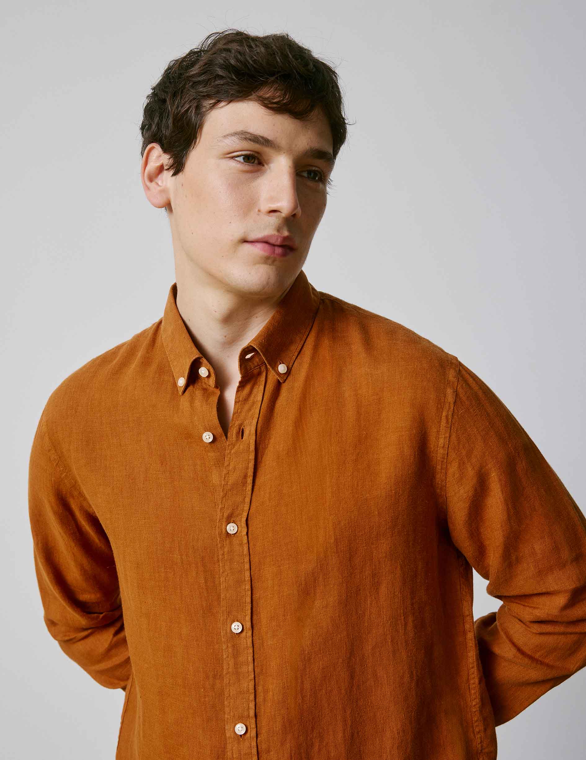 Brown linen Gaspard shirt - Linen - American Collar