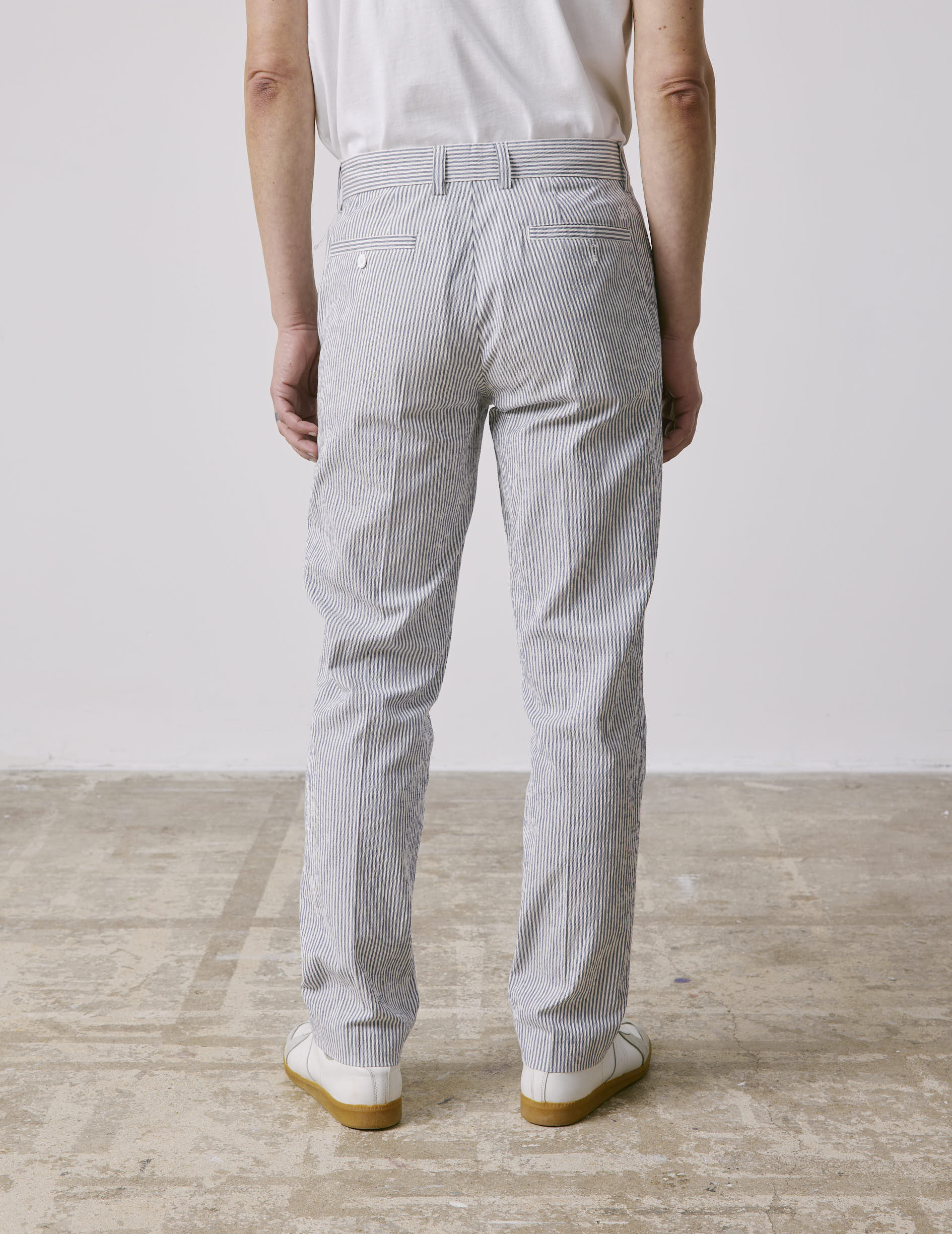 Chino Geofrey en seersucker rayé bleu