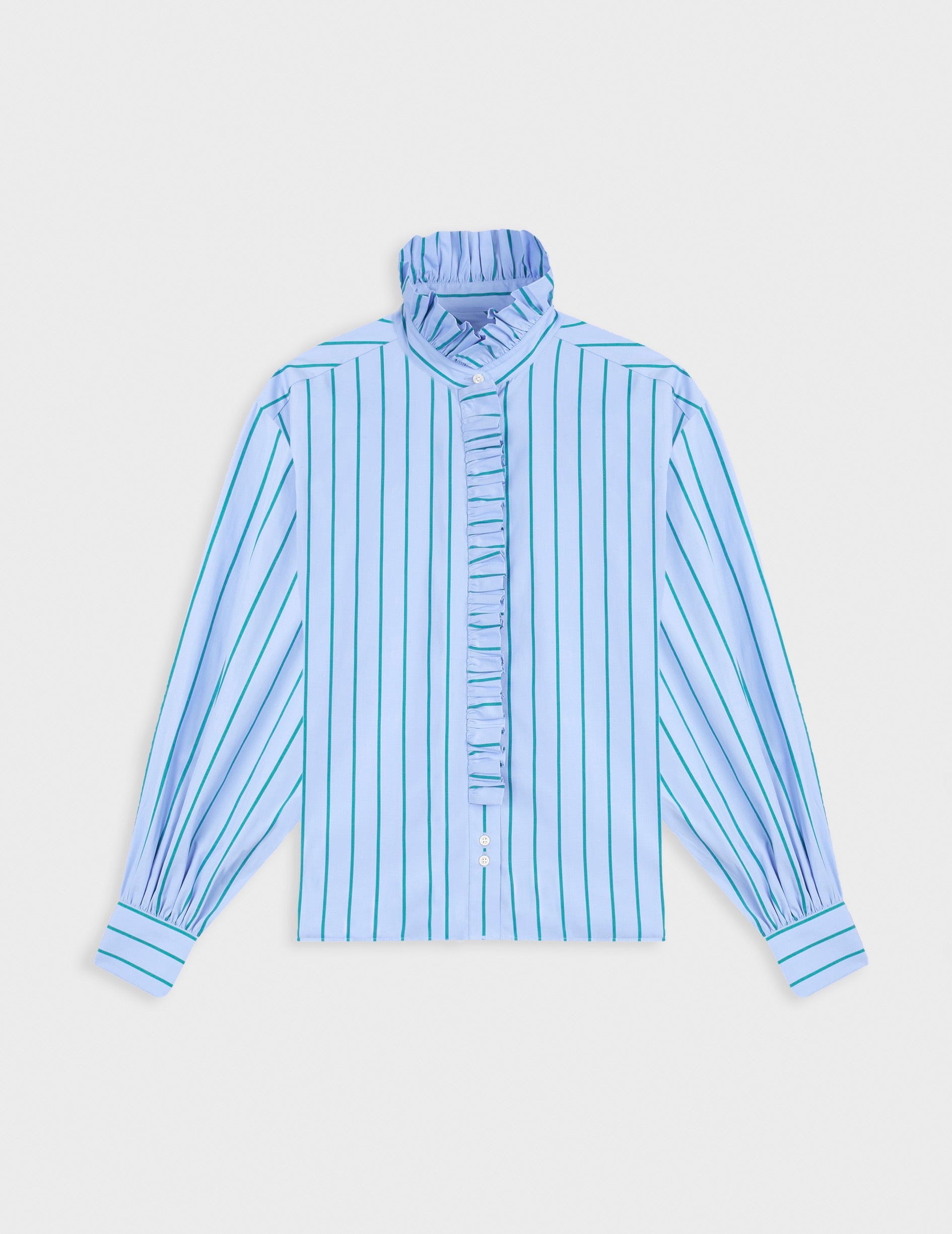 Striped blue Greta shirt - Poplin - Victorian Collar