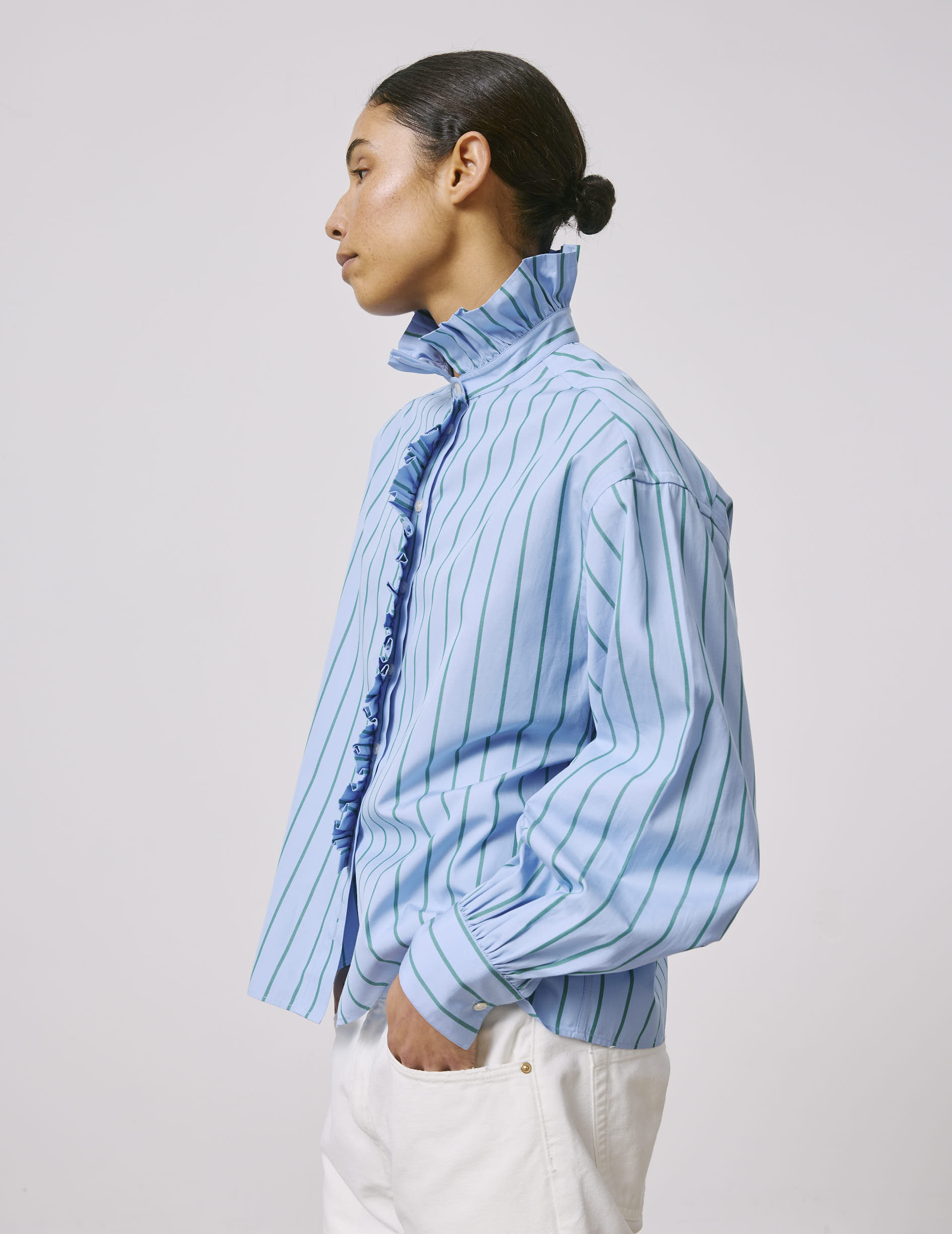 Striped blue Greta shirt - Poplin - Victorian Collar