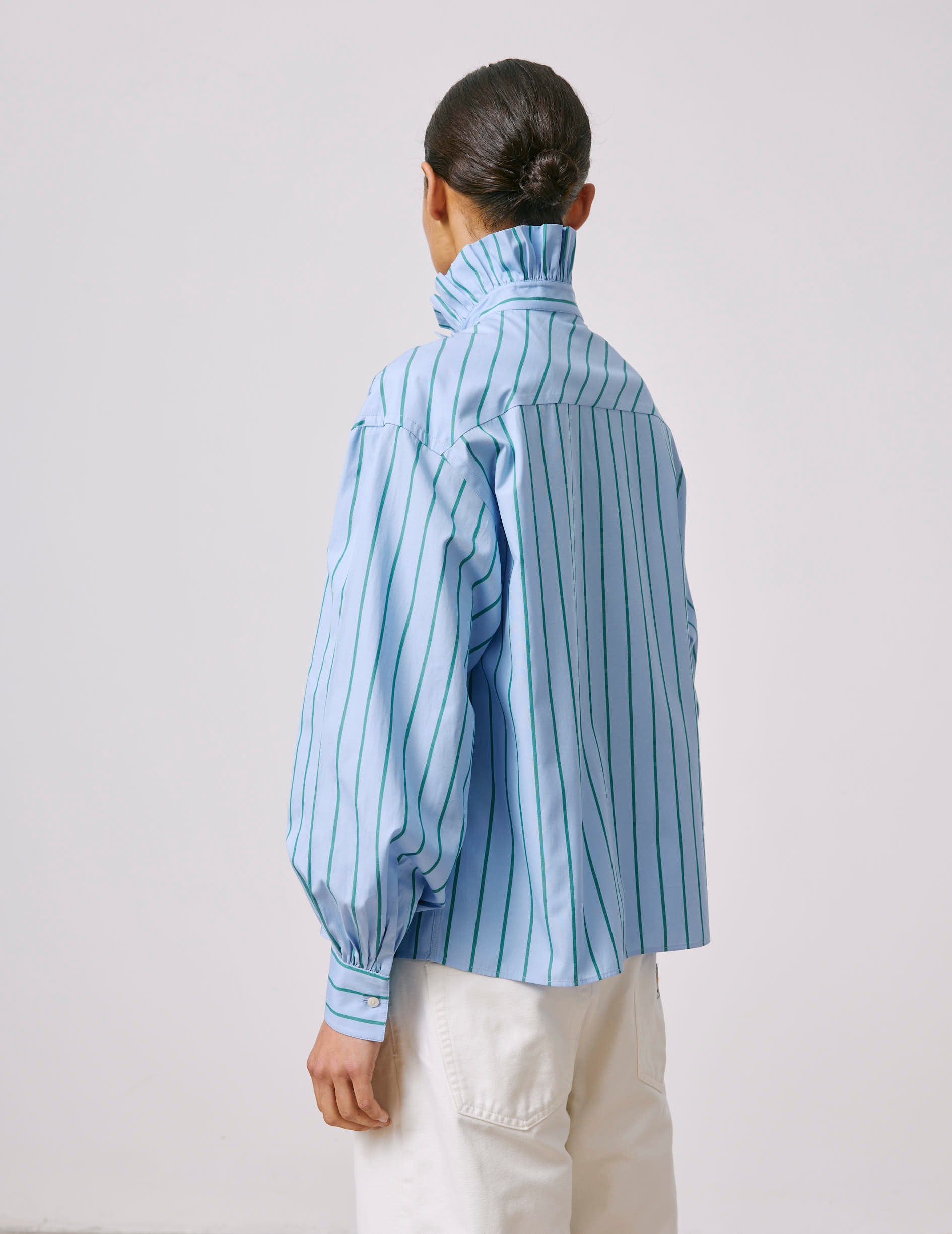 Striped blue Greta shirt - Poplin - Victorian Collar