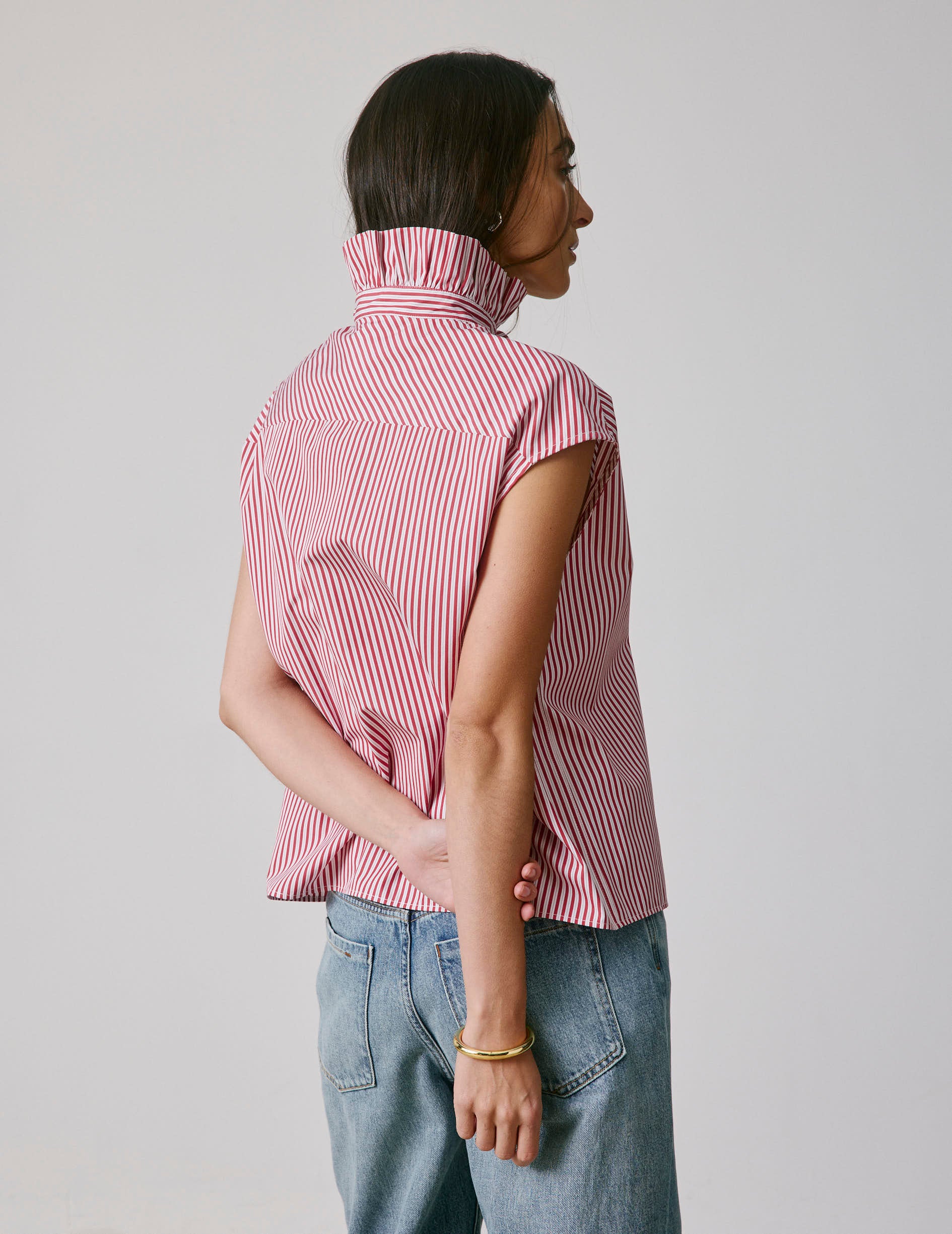 Chemise Gretie rayée rouge - Popeline - Col Victorien