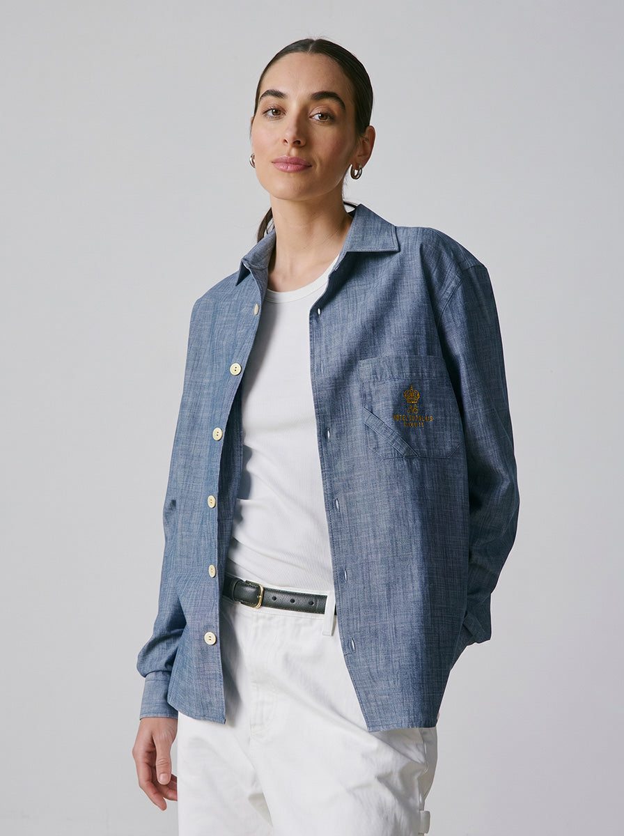 Chemise mixte Guéthary bleue - Chambray - Col Chemise sans pied de col