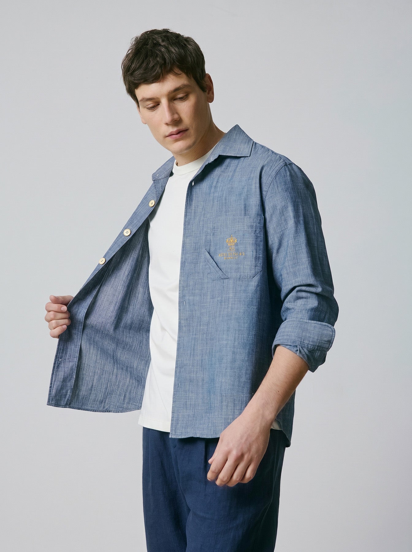 Chemise mixte Guéthary bleue - Chambray - Col Chemise sans pied de col
