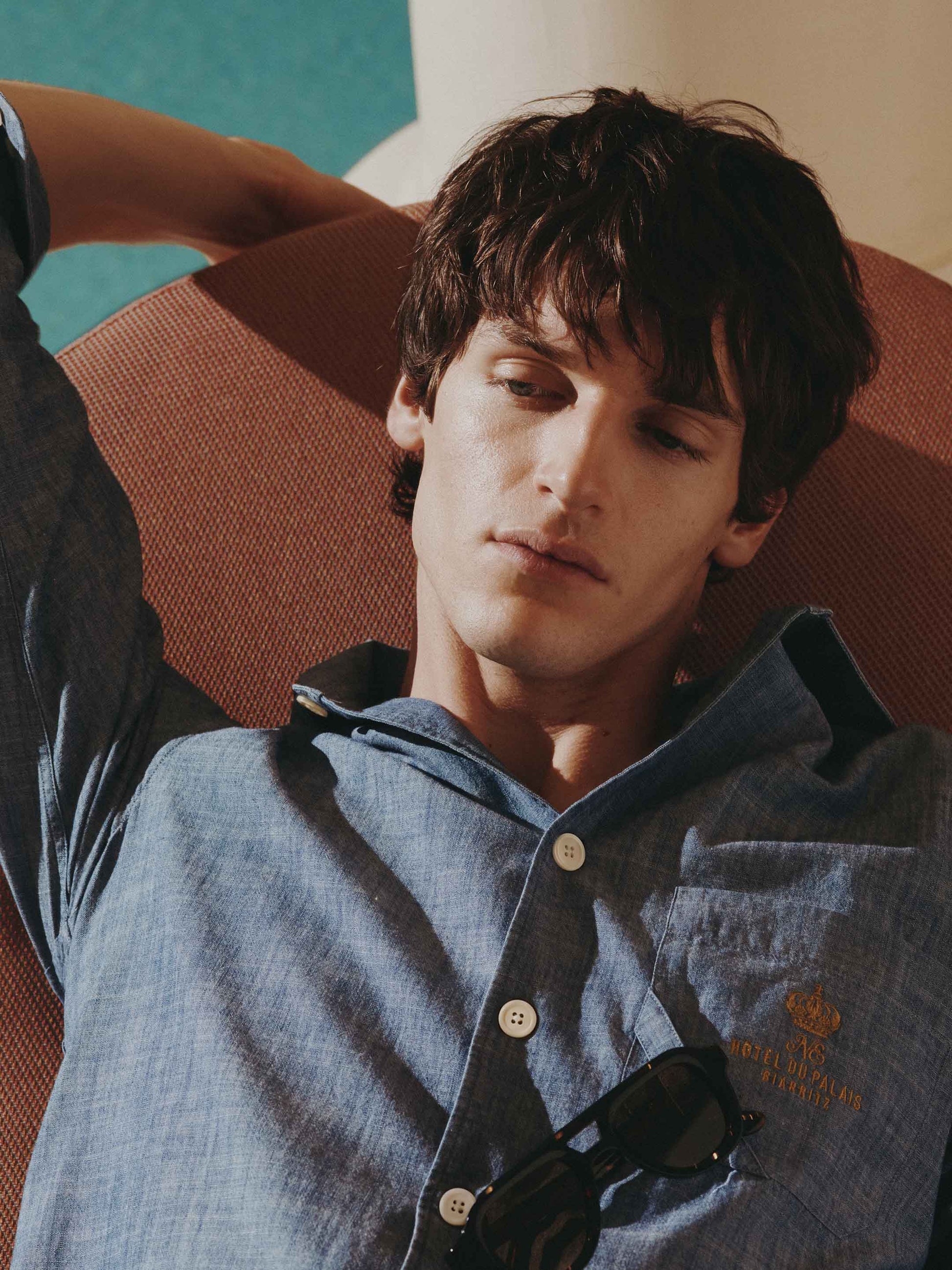 Chemise mixte Guéthary bleue - Chambray - Col Chemise sans pied de col
