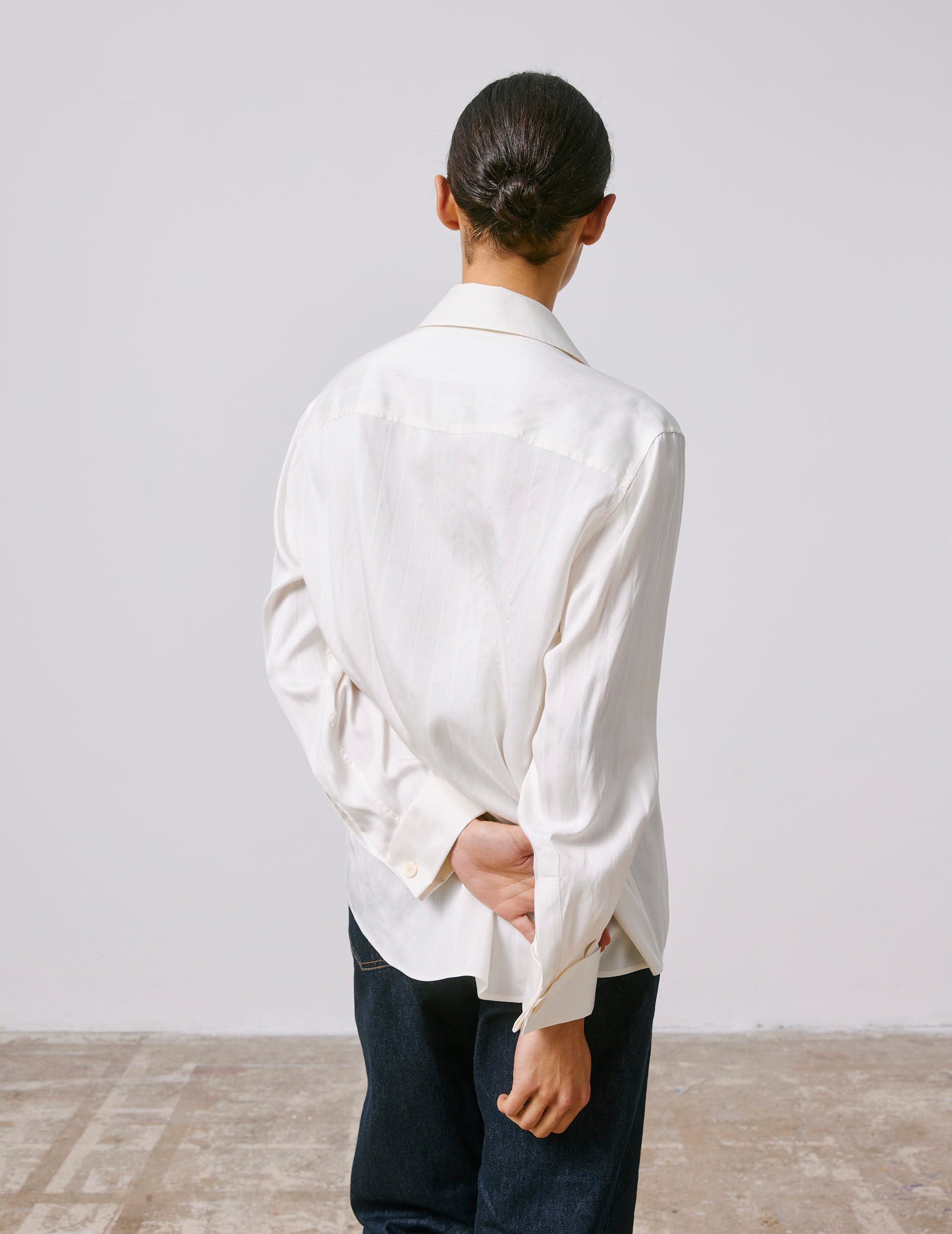 Striped ecru silk Hannah shirt - Silk - Shirt Collar - French Cuffs