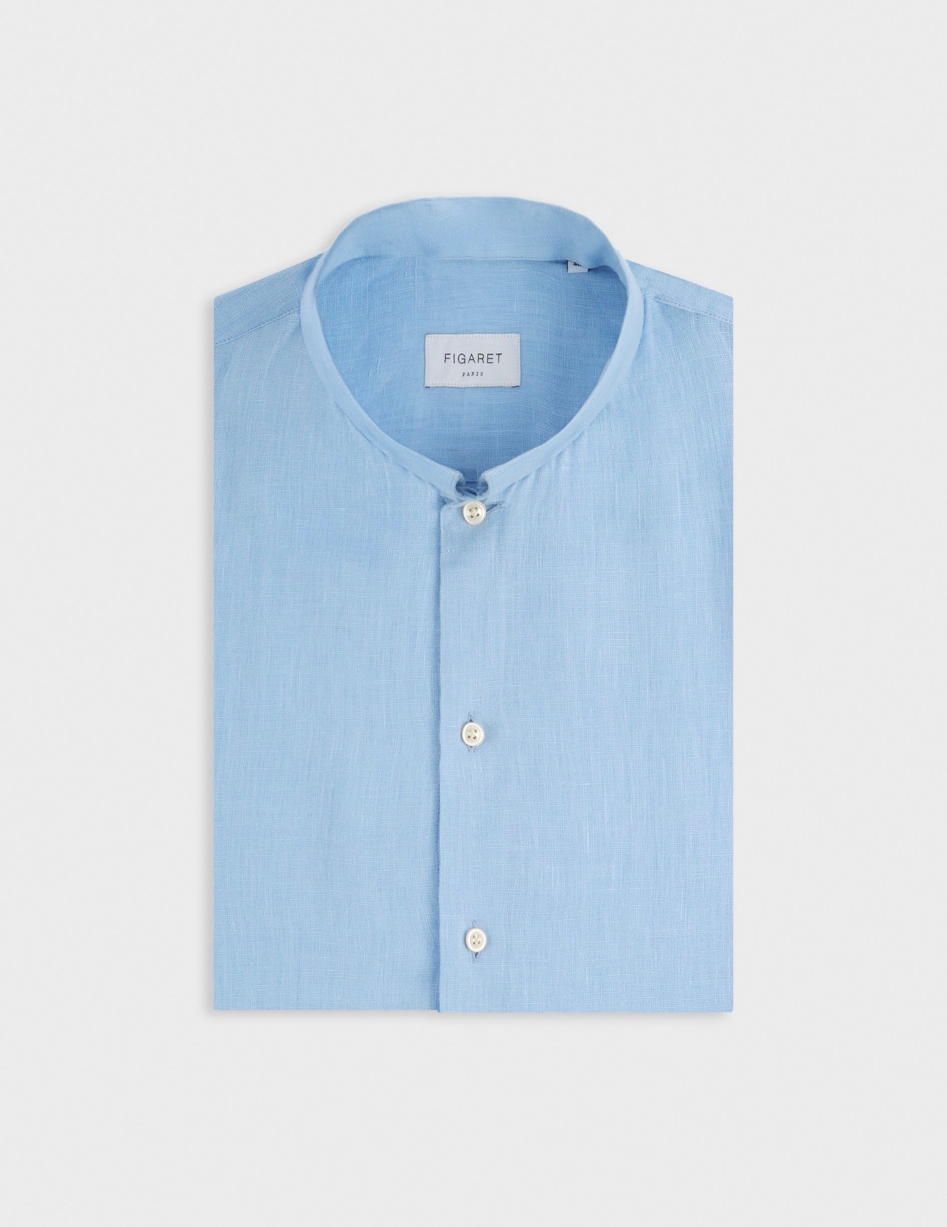 Light blue linen semi-fitted shirt - Linen - Reverse Collar