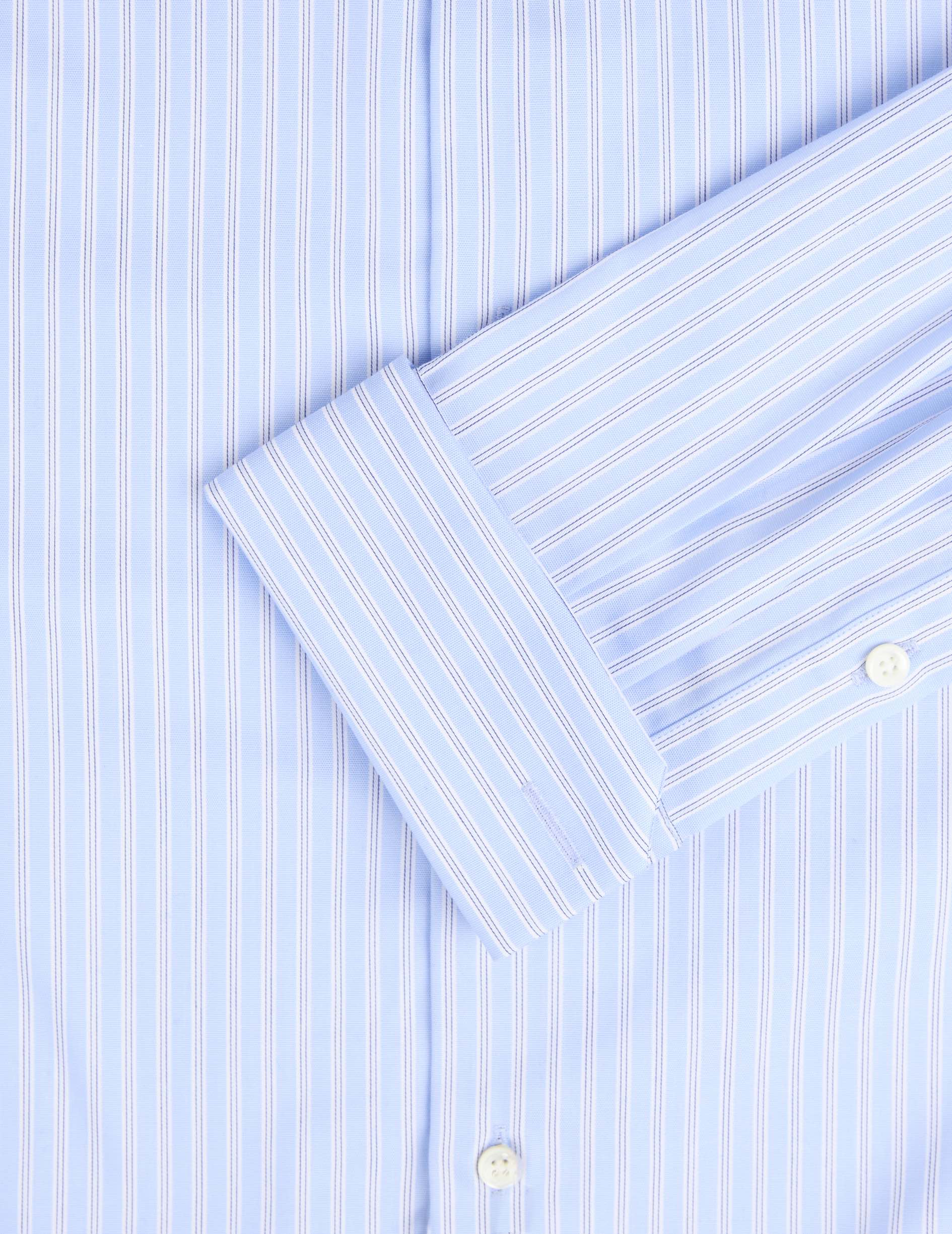 Chemise classique rayée bleue - Pinpoint - Col Italien - Poignets Mousquetaires
