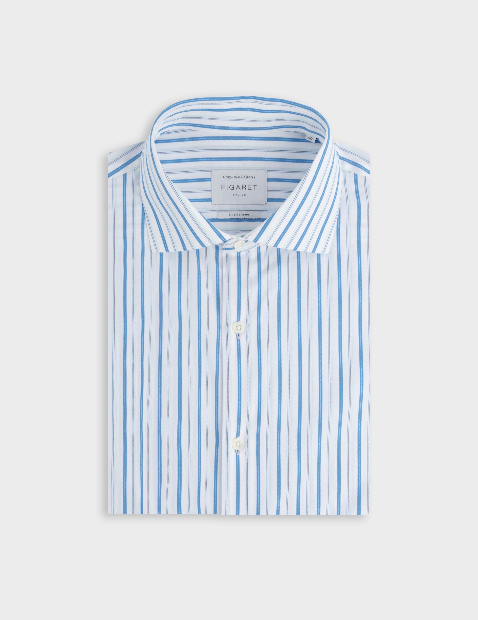Semi-fitted striped blue shirt - Poplin - Italian Collar