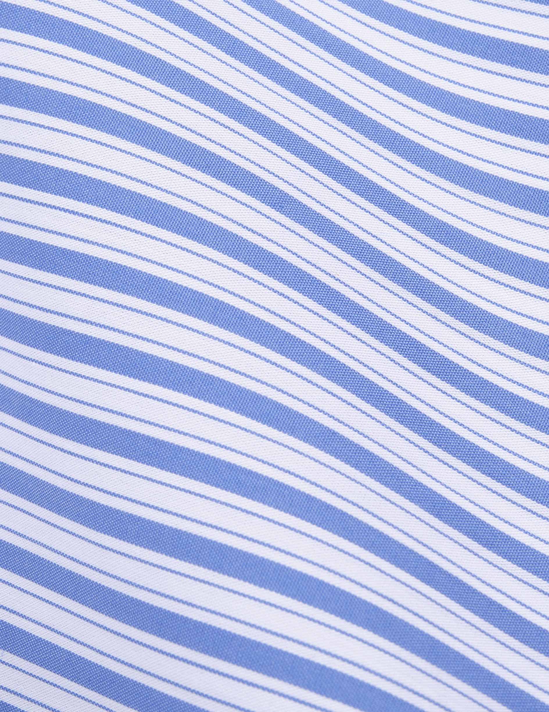 Chemise semi-ajustée rayée bleue - Popeline - Col Italien