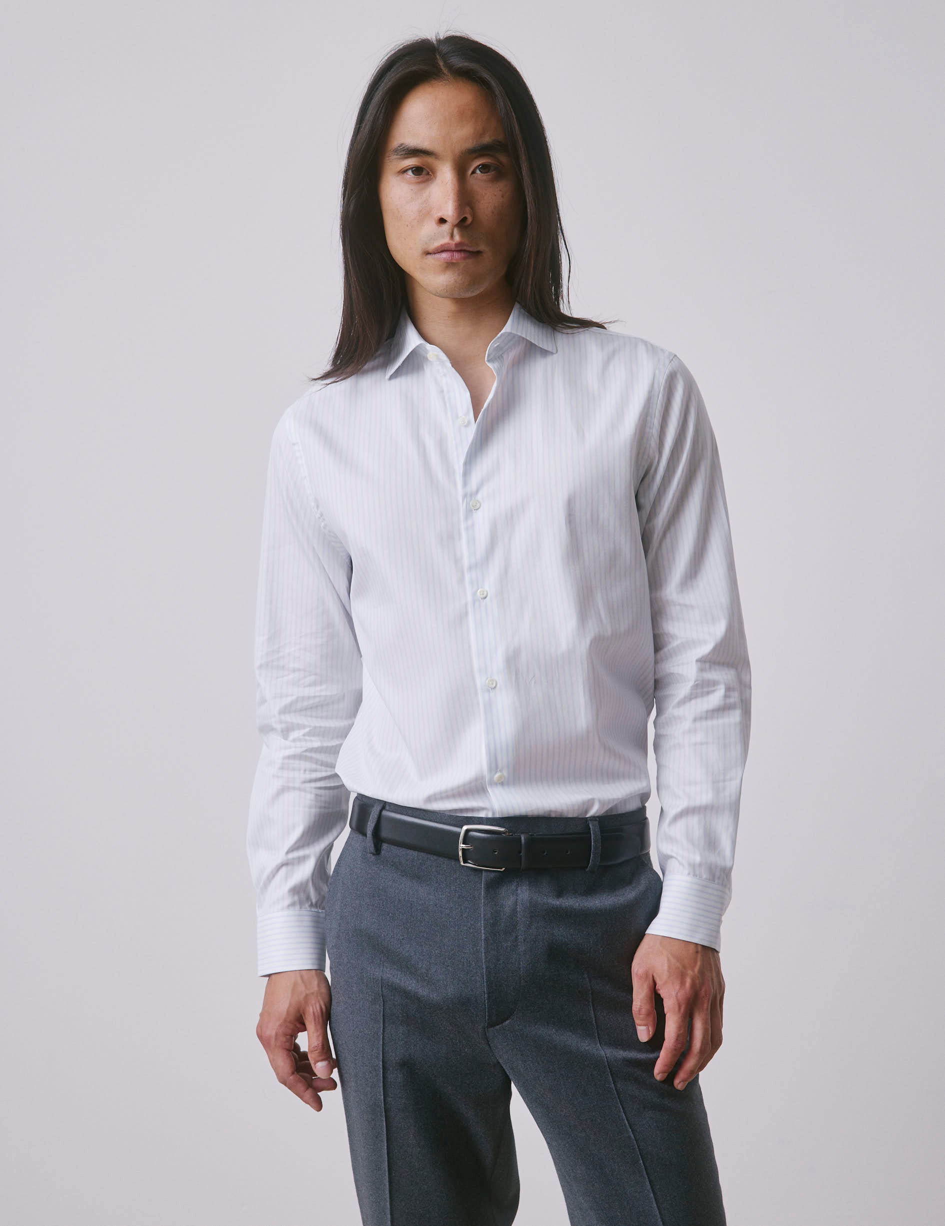 Semi-fitted light blue shirt - Twill - Italian Collar