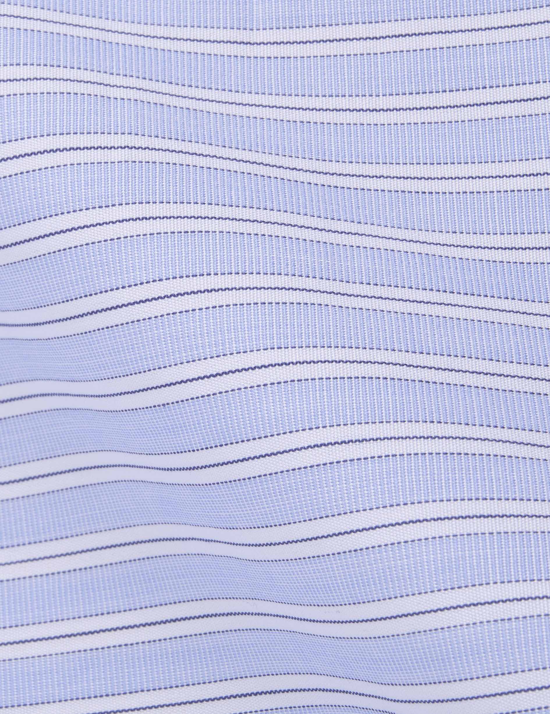 Semi-fitted striped blue Travel shirt - Wire to wire - Italian Collar - Easy-iron
