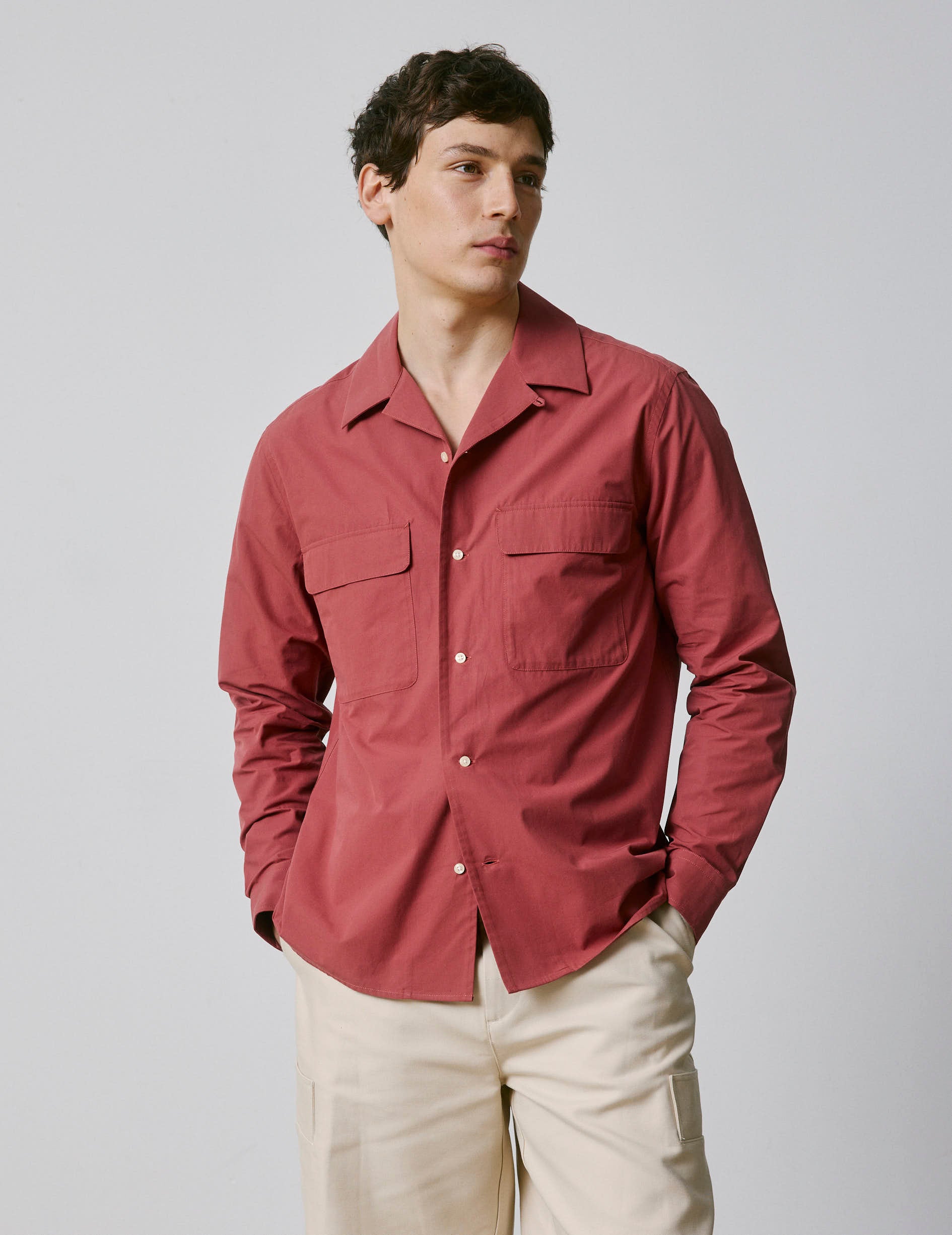 Burgundy Ivano shirt - Popeline - Cubain avec bride Collar